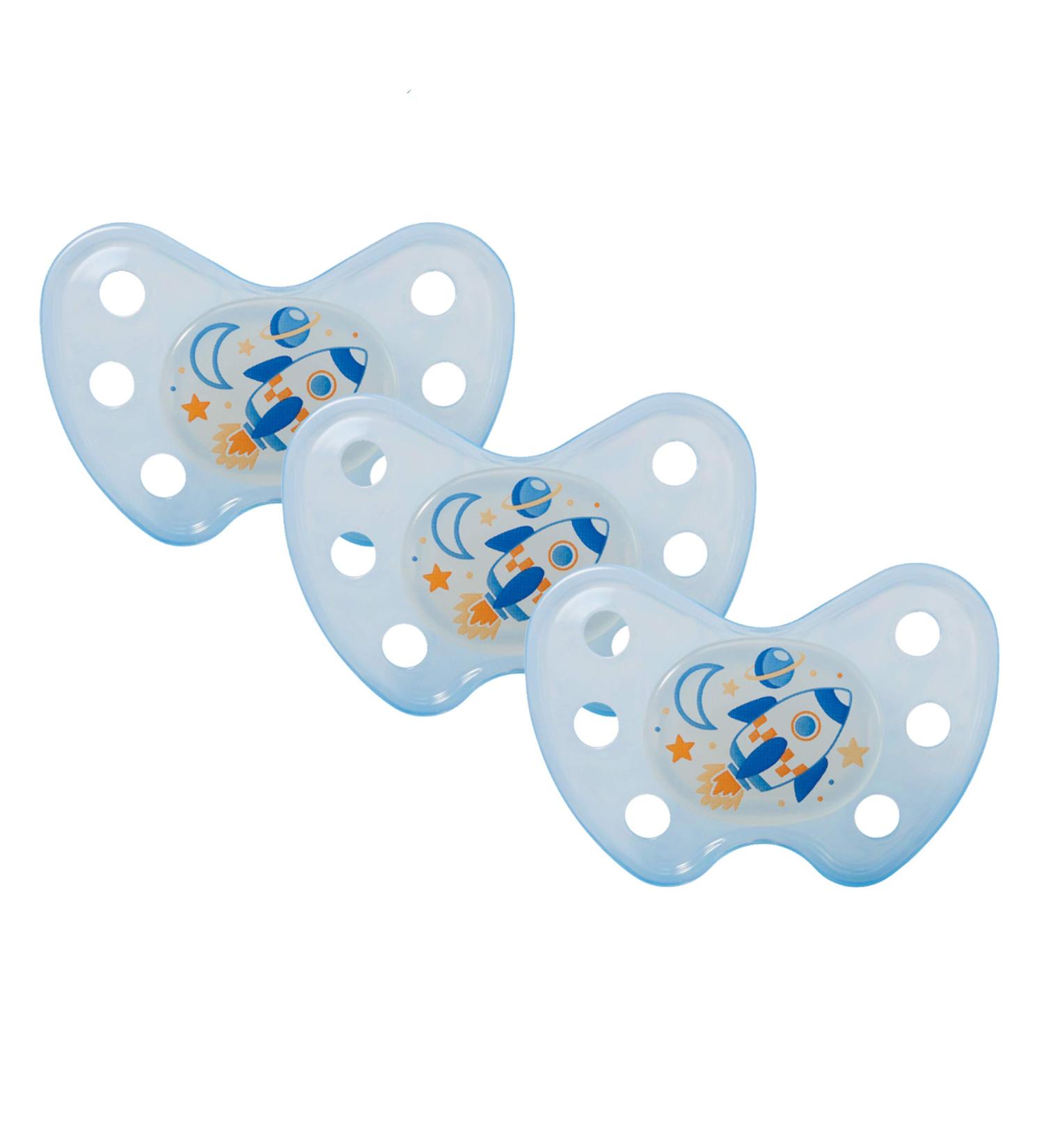 Dentistar Silikon Night Schnuller Set of 3 - Size 3 Baby Pacifiers 14+ Months - Glow in the Dark Luminous Nuckel - Dental Approved - Made in Germany - Rocket & Blue Design - Buy Online on GoSupps.com