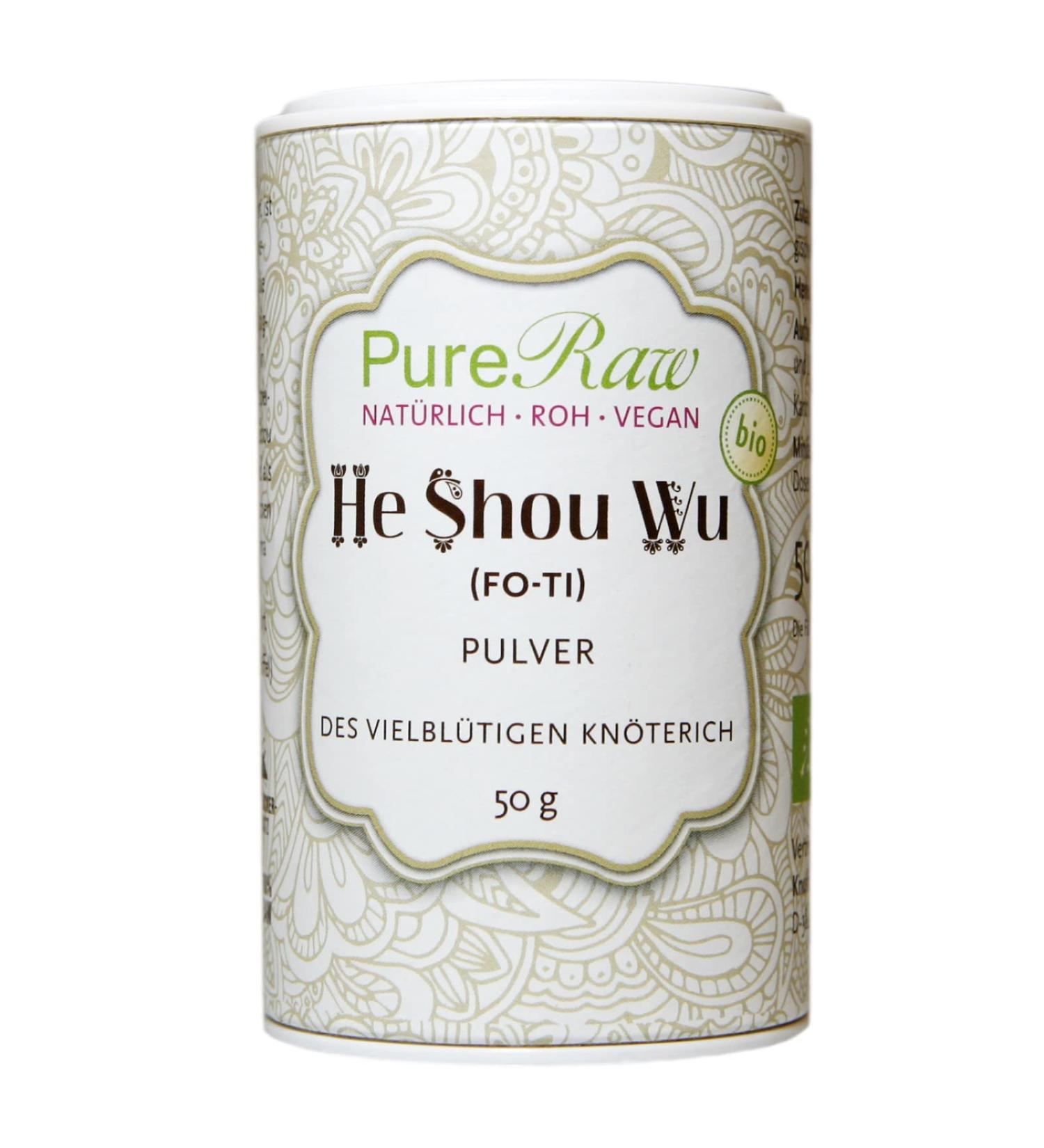 Organic He Shou Wu Powder - Raw Vegan Fo-Ti Root | Ayurvedic & Chinese Herbal Supplement | 50g Pack - Pureeraw - Buy Online on GoSupps.com