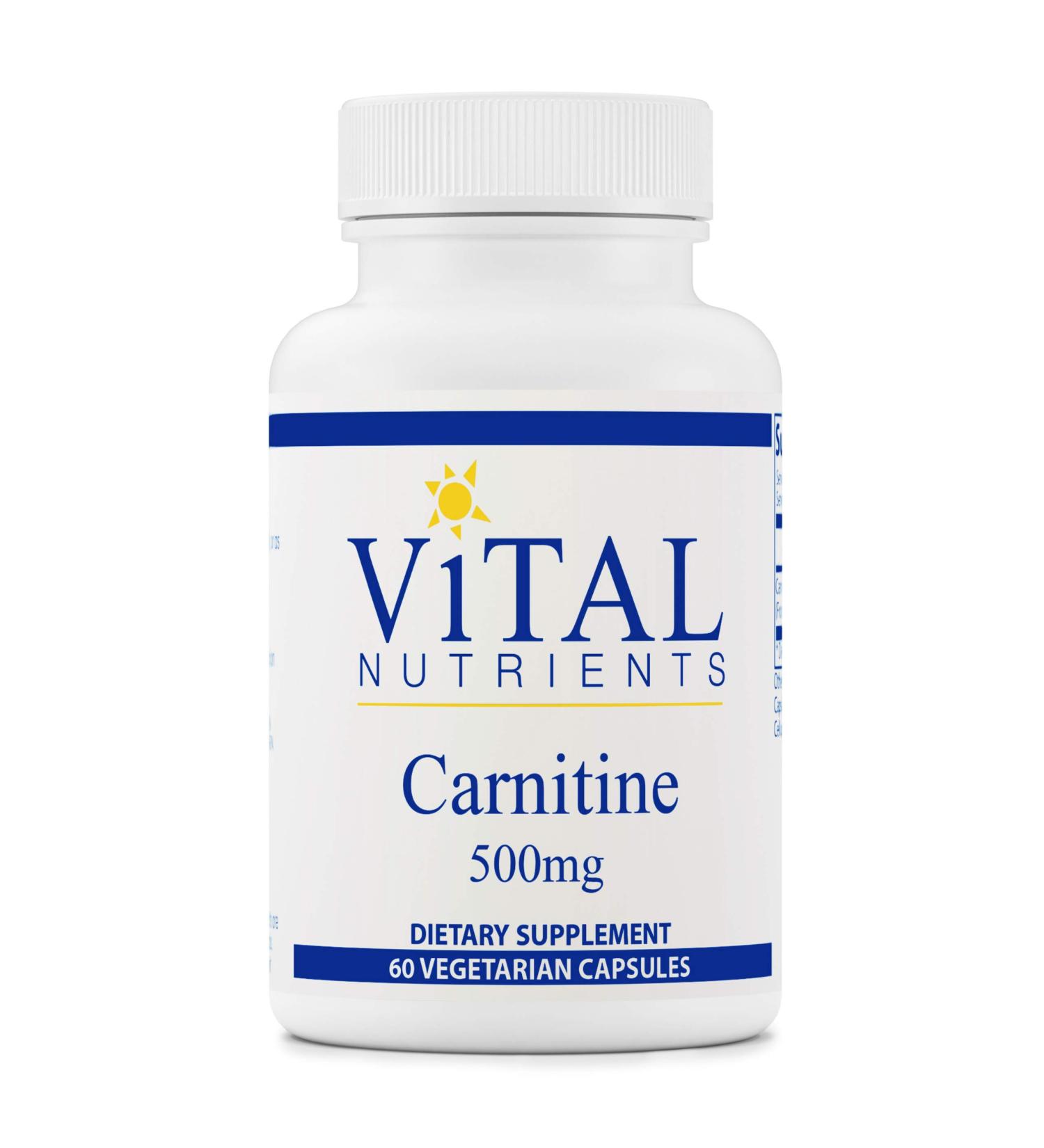 Vital Nutrients L-Carnitine Supplement - Cardiovascular & Fat Metabolism Support - 60 Vegetarian Capsules - 500mg - Buy Online on GoSupps.com