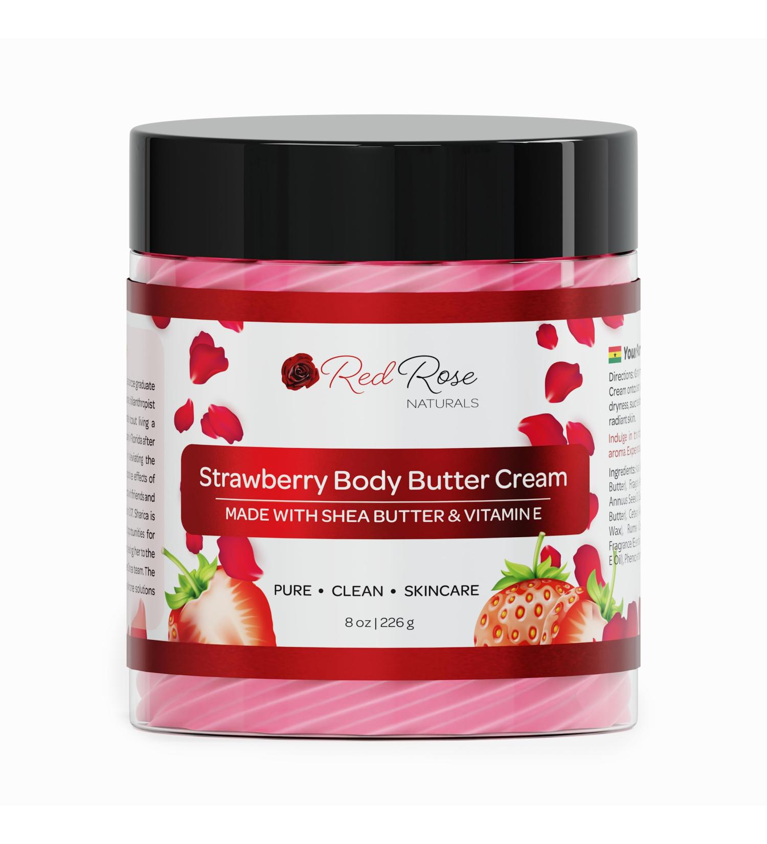 Strawberry Body Butter Cream for Sensitive Skin | Non-Greasy Moisturizing Shea Butter | Vegan Natural Skincare 8 oz - Buy Online on GoSupps.com