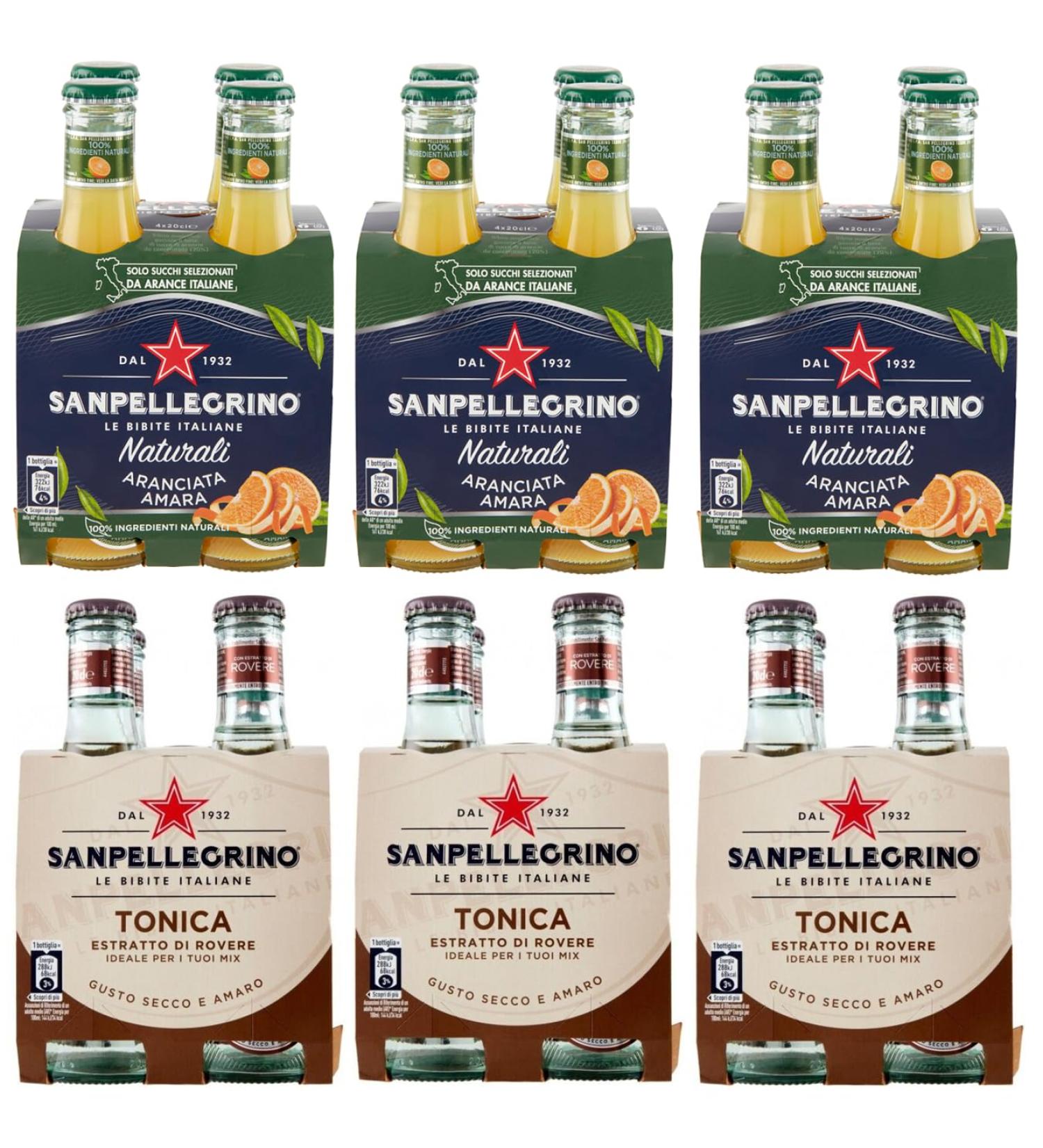 San Pellegrino Aranciata Amara Test Bottles Alcohol-Free with Bitter Orange + Tonica Rovere Disposable Glass Bottle 20 cl Pack of 24 - Buy Online on GoSupps.com