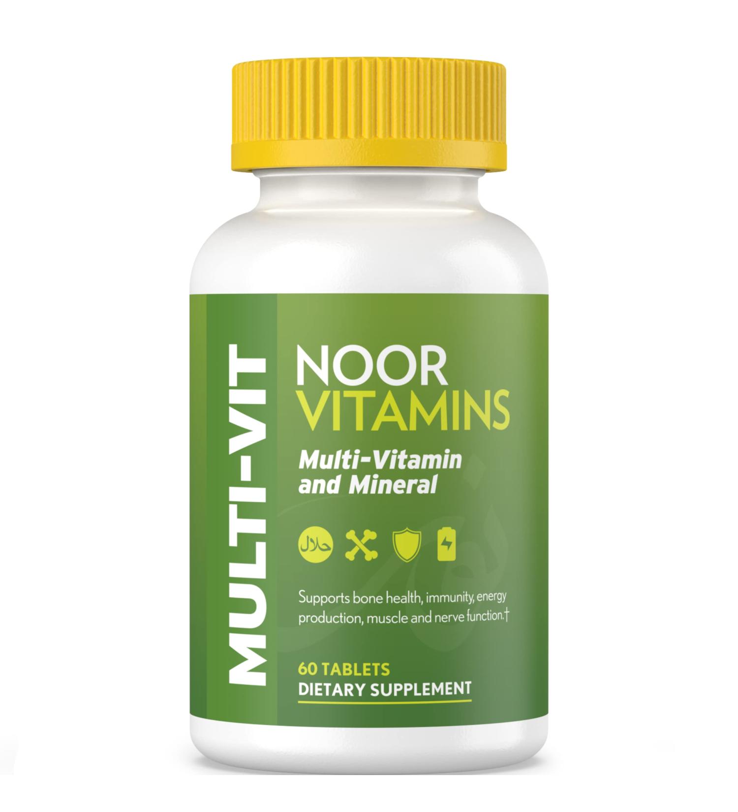 Noor Vitamins Daily Multivitamin for Women and Men - 30 Vitamins & Minerals - Halal, Non-GMO & Gluten-Free - 2 Month Supply - Buy Online on GoSupps.com