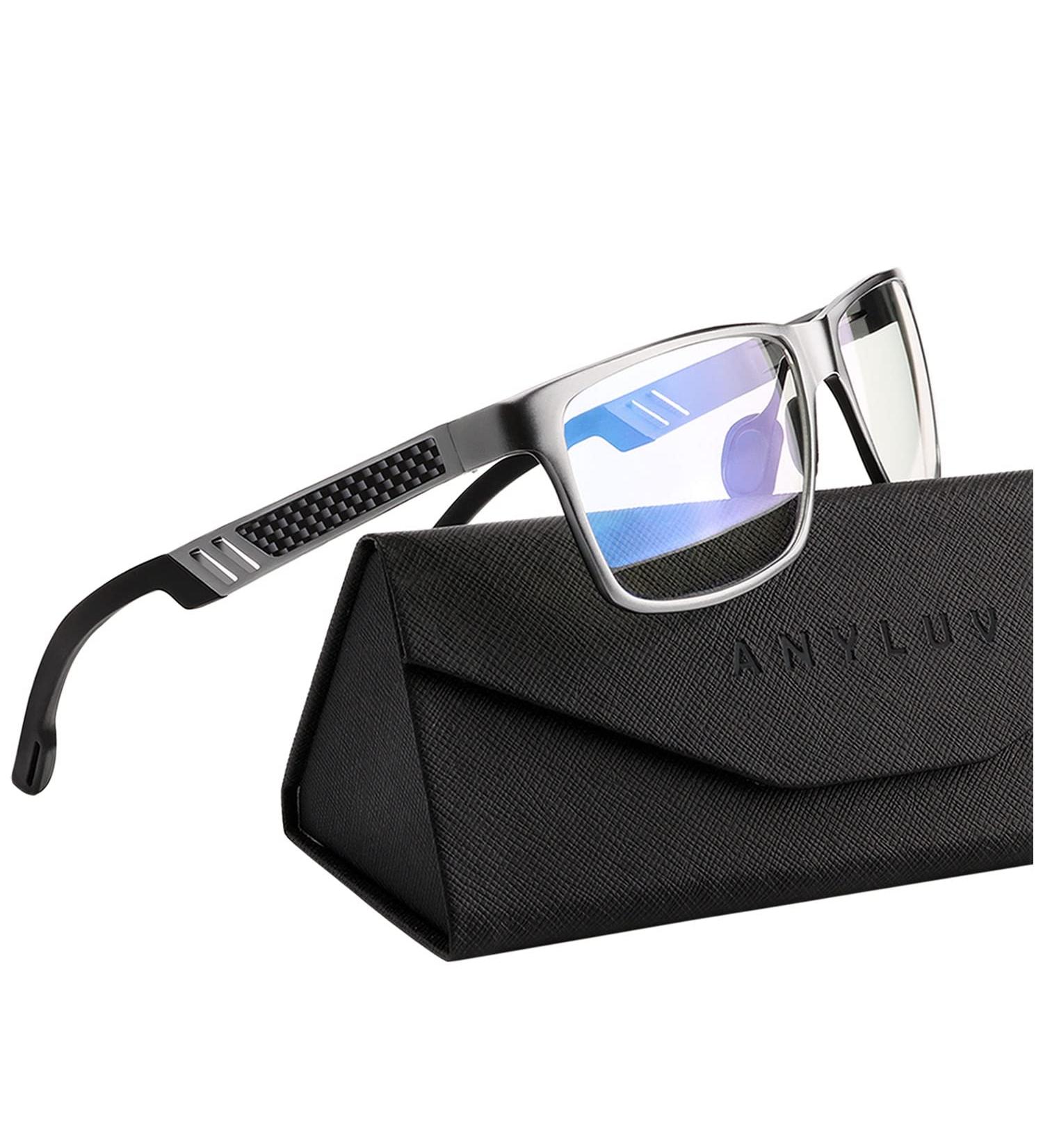 ANYLUV Blue Light Blocking Gaming Glasses for Men - Rectangle Metal Frame, UV400 Clear Lens, Gunmetal - Buy Online on GoSupps.com