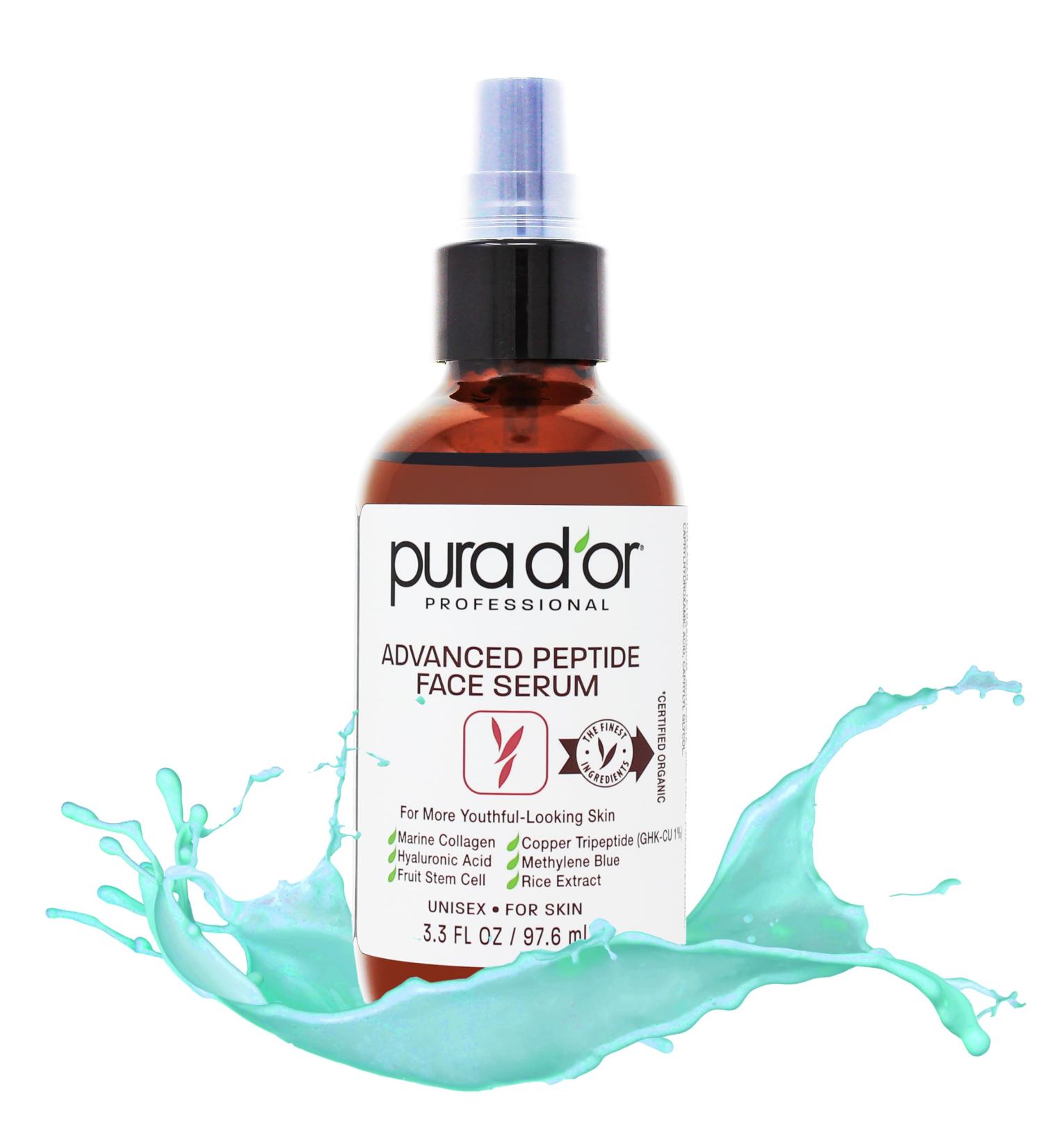 PURA D'OR Advanced Peptide Anti-Aging Face Serum 3.3 Oz - Copper Tripeptide Marine Collagen Hyaluronic Acid for Hydration & Youthful Skin - Buy Online on GoSupps.com