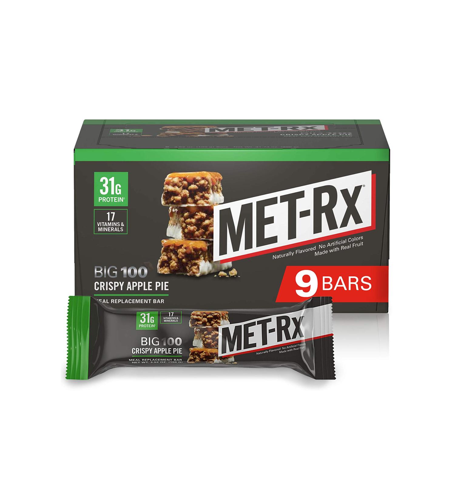 MET-Rx Big 100 Crispy Apple Pie Meal Replacement Bars - 9 Pack (3.52 oz Each) - Buy Online on GoSupps.com