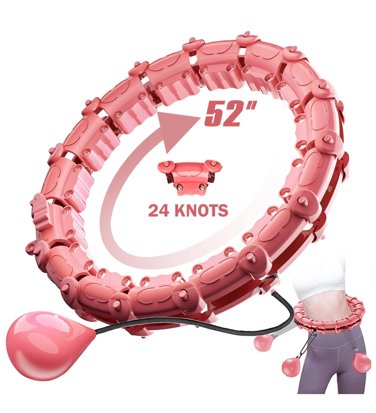 Upgraded Large Size Smart Weighted Hoola Hoop for Abdomen Fitness and Weight Loss - 24 Detachable Knots, Adjustable Weight, Auto-Spinning Ball - Pink - Buy Online on GoSupps.com