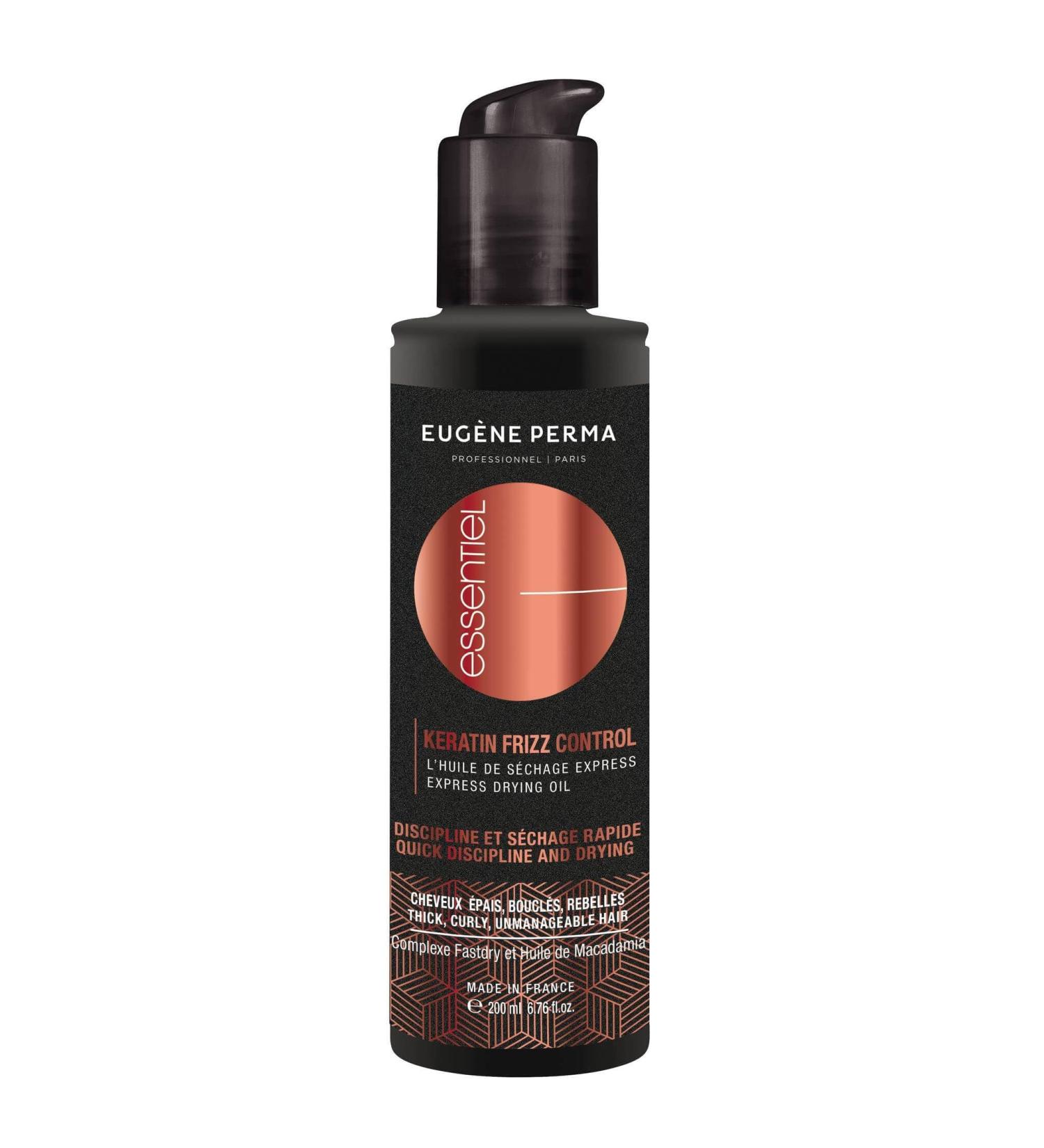 Eug ne Perma Professionnel - Huile Keratin Frizz Control ESSENTIEL - Acc l re le s chage des cheveux boucl s et contr le les ondulations - Cheveux pais boucl s rebelles - Flacon - 200 ml