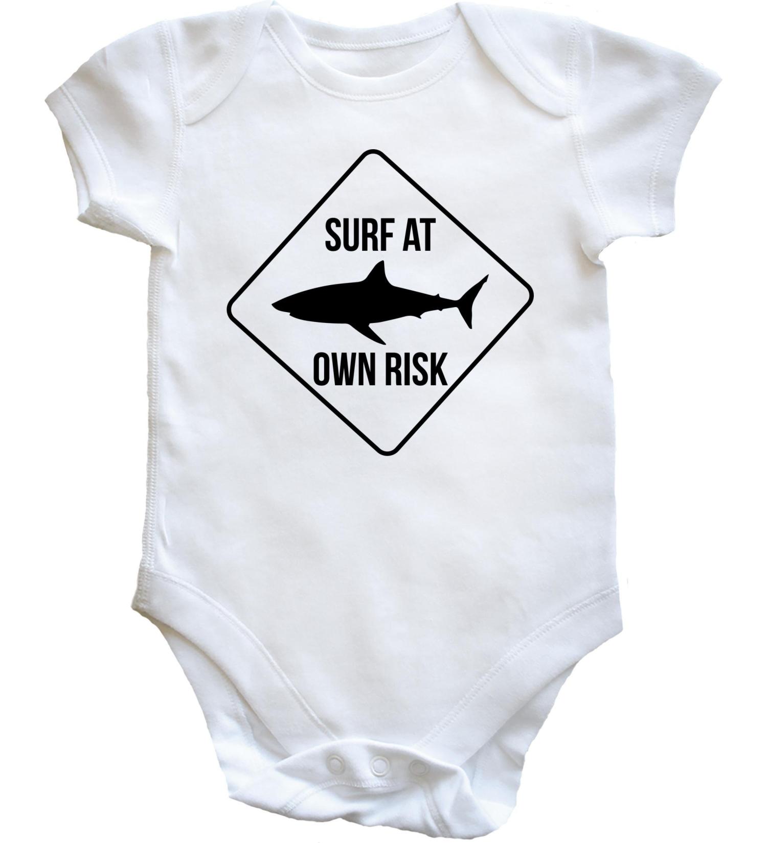 Hippowarehouse Surf at your own risk baby vest bodysuit (short sleeve) boys girls
