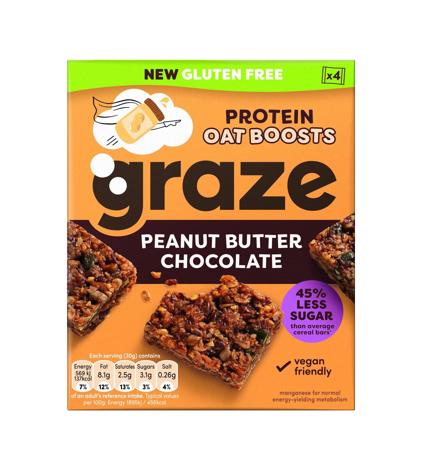 Buy Graze Gluten-Free Oatmeal Peanut Butter & Chocolate Protein 4 x 30g | Healthy Snack for Athletes | International Shipping - Buy Online on GoSupps.com