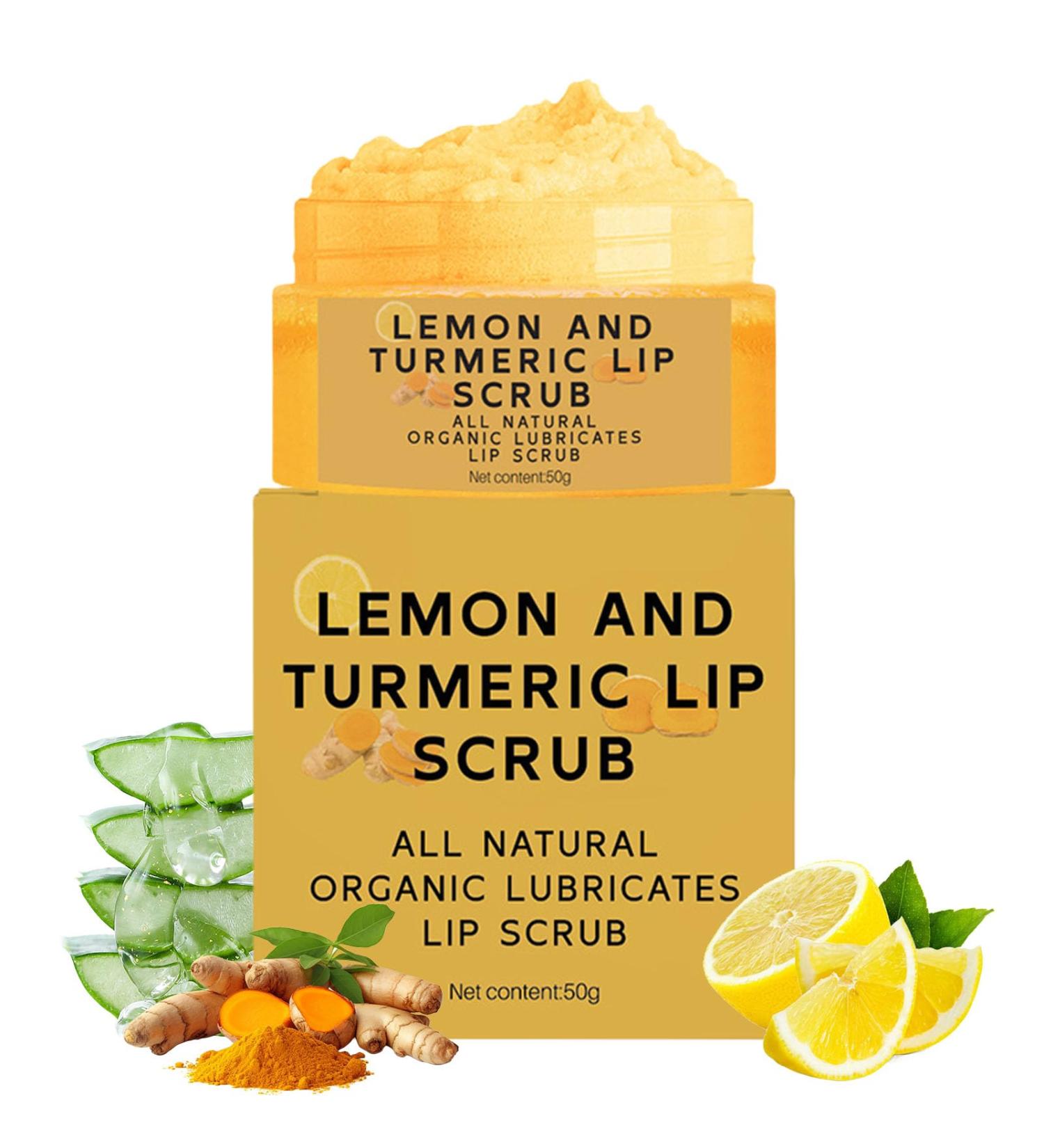 Turmeric Lemon Lip Scrub | Exfoliating Natural Sugar Scrub for Dark Lips & Chapped Skin | Nourishing Aloe Vera Balm & Fine Line Reducer - Buy Online on GoSupps.com