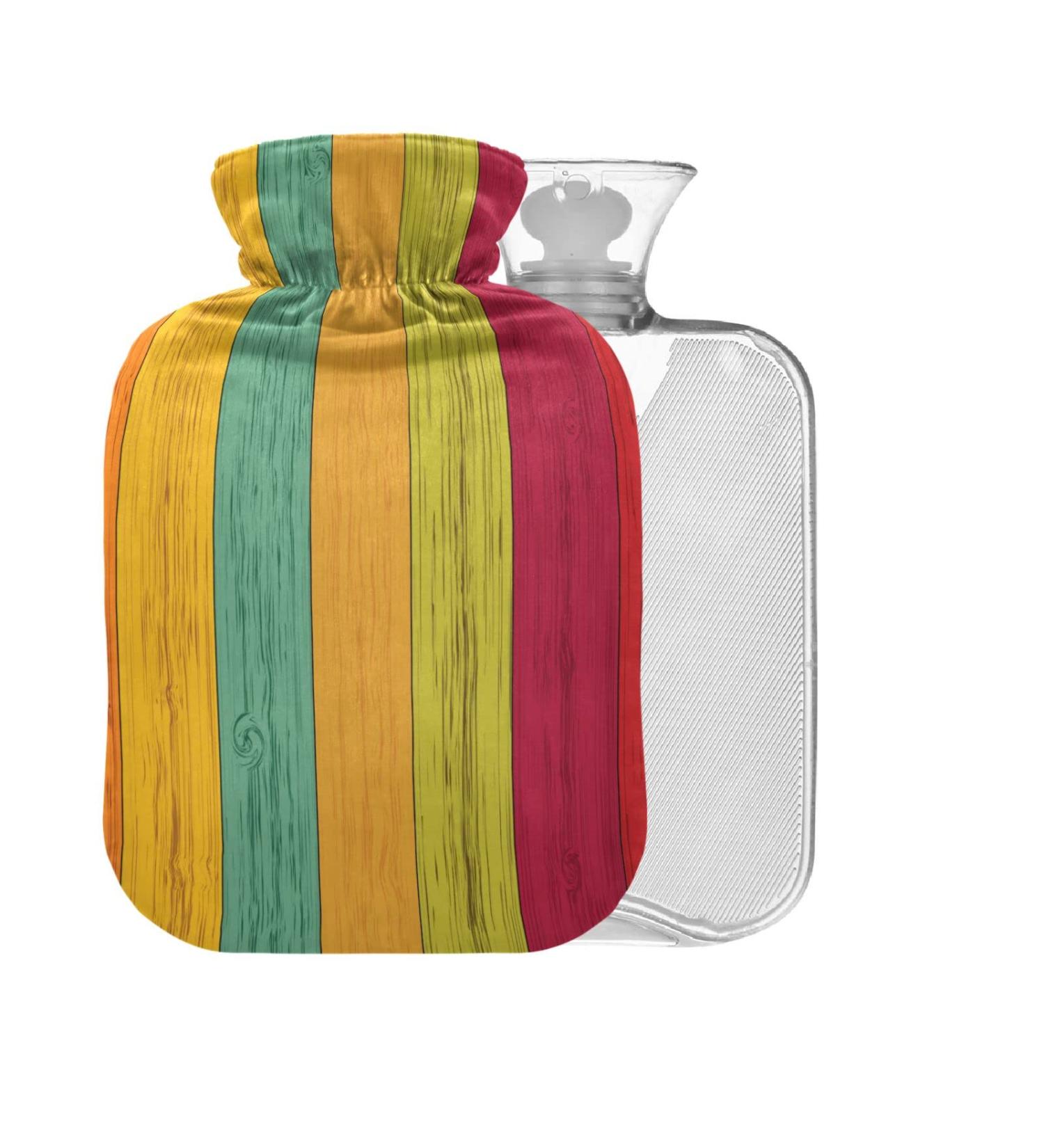Rainbow Wood Hot Water Bottle with Cover - 1L Small Pain Relief Bag BPA Free Hot & Cold Compress - International Shipping - Buy Online on GoSupps.com