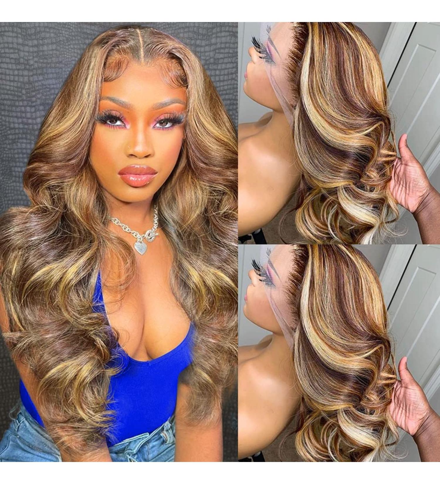 20 Inch Ombre Honey Blonde Lace Front Wig | Pre Plucked 13x4 HD Transparent | Colored Body Wave Human Hair with Baby Hair | 150% Density for Women - Buy Online on GoSupps.com