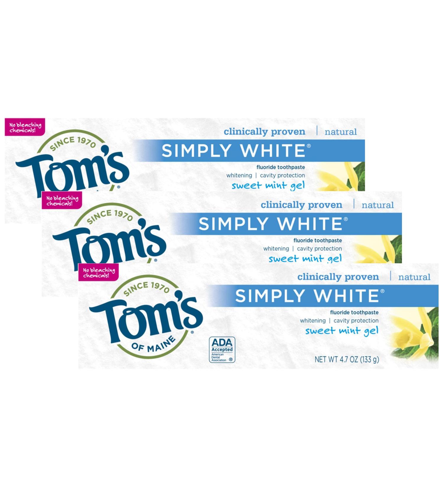 Tom's of Maine Natural Simply White Toothpaste - Sweet Mint Gel (Pack of 3) | 4.7 oz - Organic Oral Care for Fresh Breath Eco-Friendly & Cruelty-Free - Buy Online on GoSupps.com