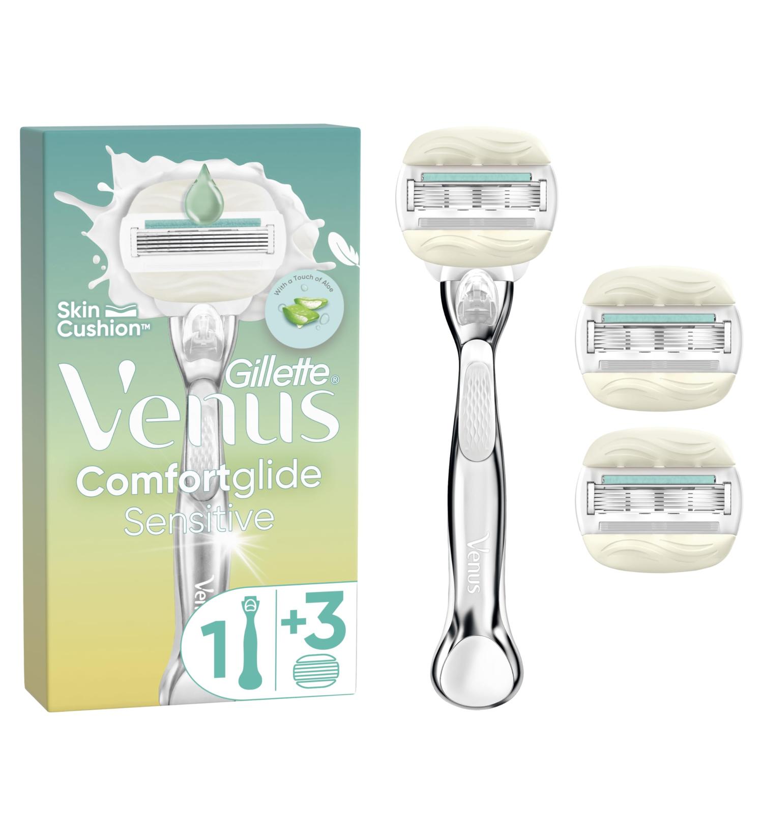  Gillette Venus Gillette Venus Pro ComfortGlide Sensitive Women's Razor with a touch of aloe vera 3 replacement blades metal handle - Buy Online on GoSupps.com
