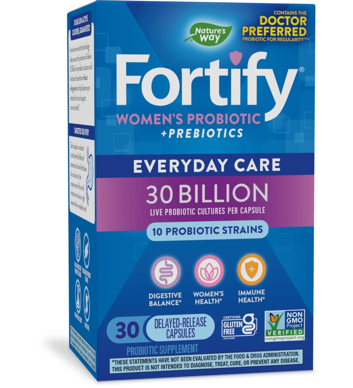 Nature's Way Fortify Women's Probiotic 30 Billion - 10 Strains, Digestive & Immune Support, No Refrigeration, 30 Capsules - Buy Online on GoSupps.com