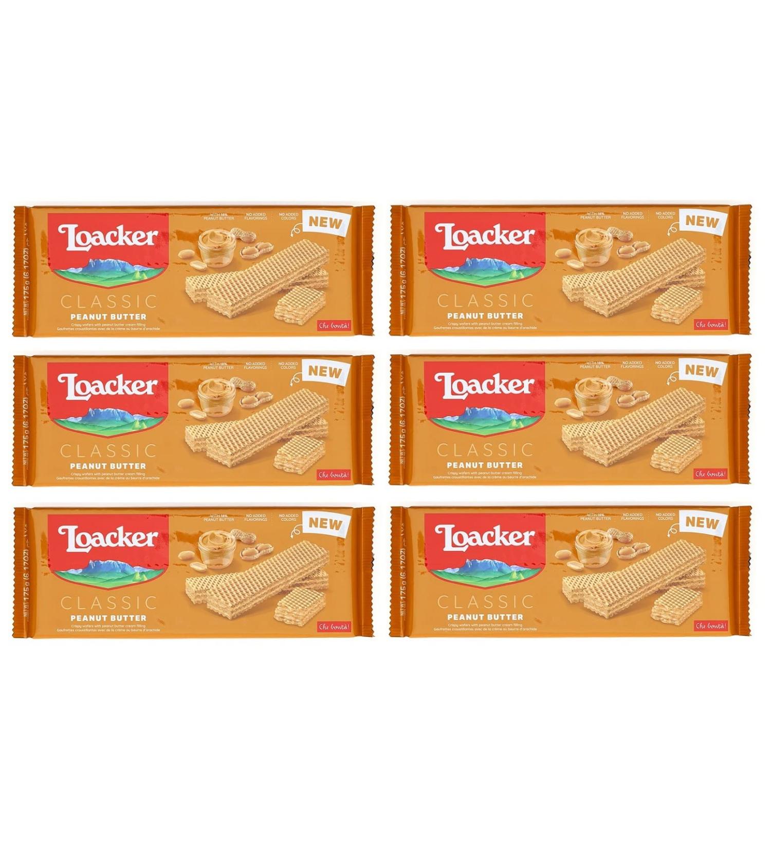 Loacker Wafer Lot de 6 gaufres classiques au beurre de cacahuète avec crème d'arachide 175 g