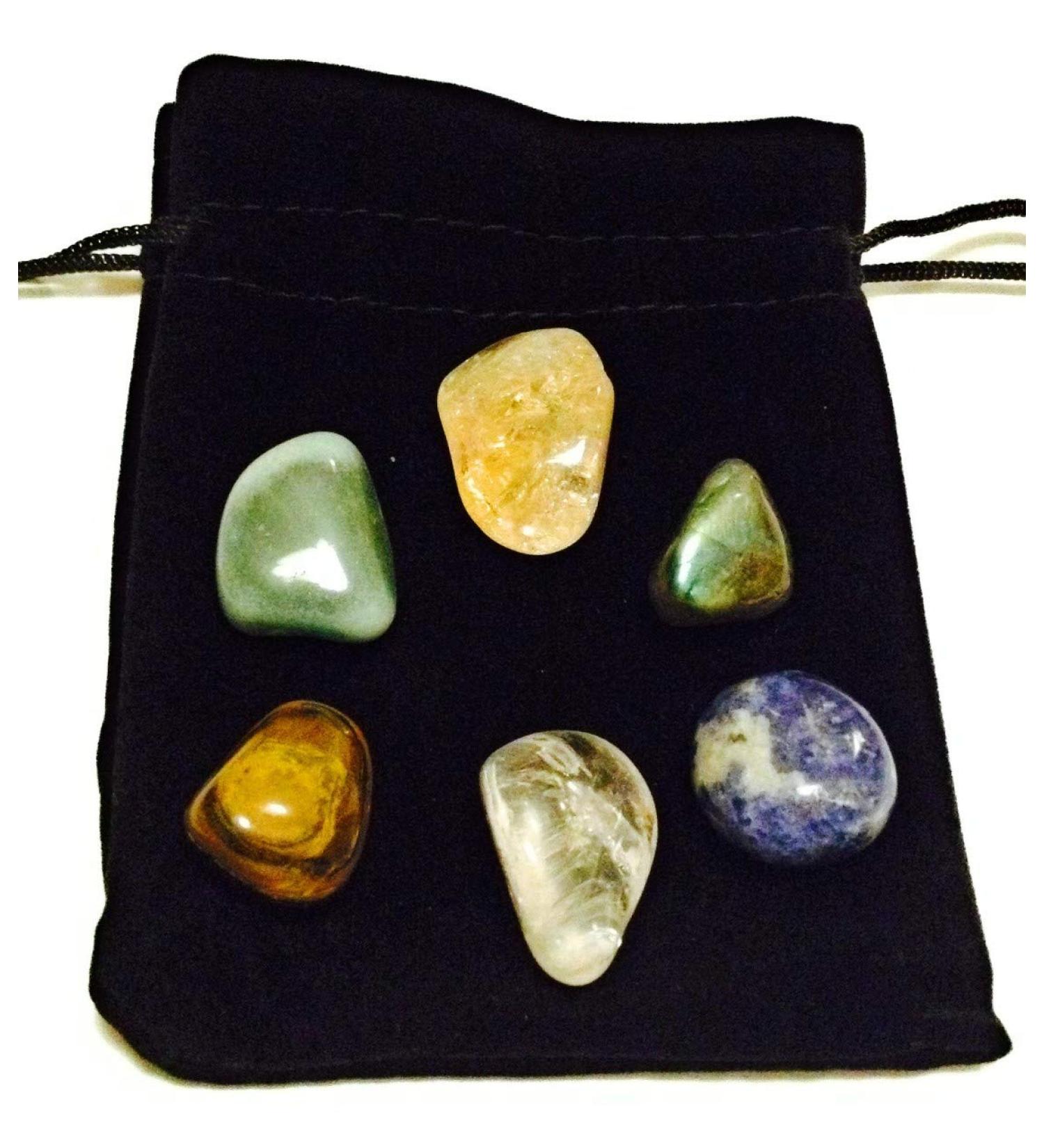 6 x Tumblestones Attract Money Pack - Citrine - Labradorite - Clear Quartz - Tiger Eye - Sodalite - Green Aventurine - Tumble Stone Pack - Buy Online on GoSupps.com