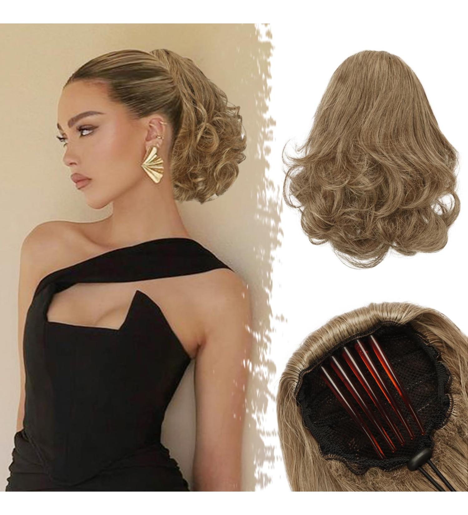 Kamm Clip Short Wavy Ponytail Extension - 22cm Thick Synthetic Hairpiece for Women (Brown & Blonde Mixed) - Buy Online on GoSupps.com