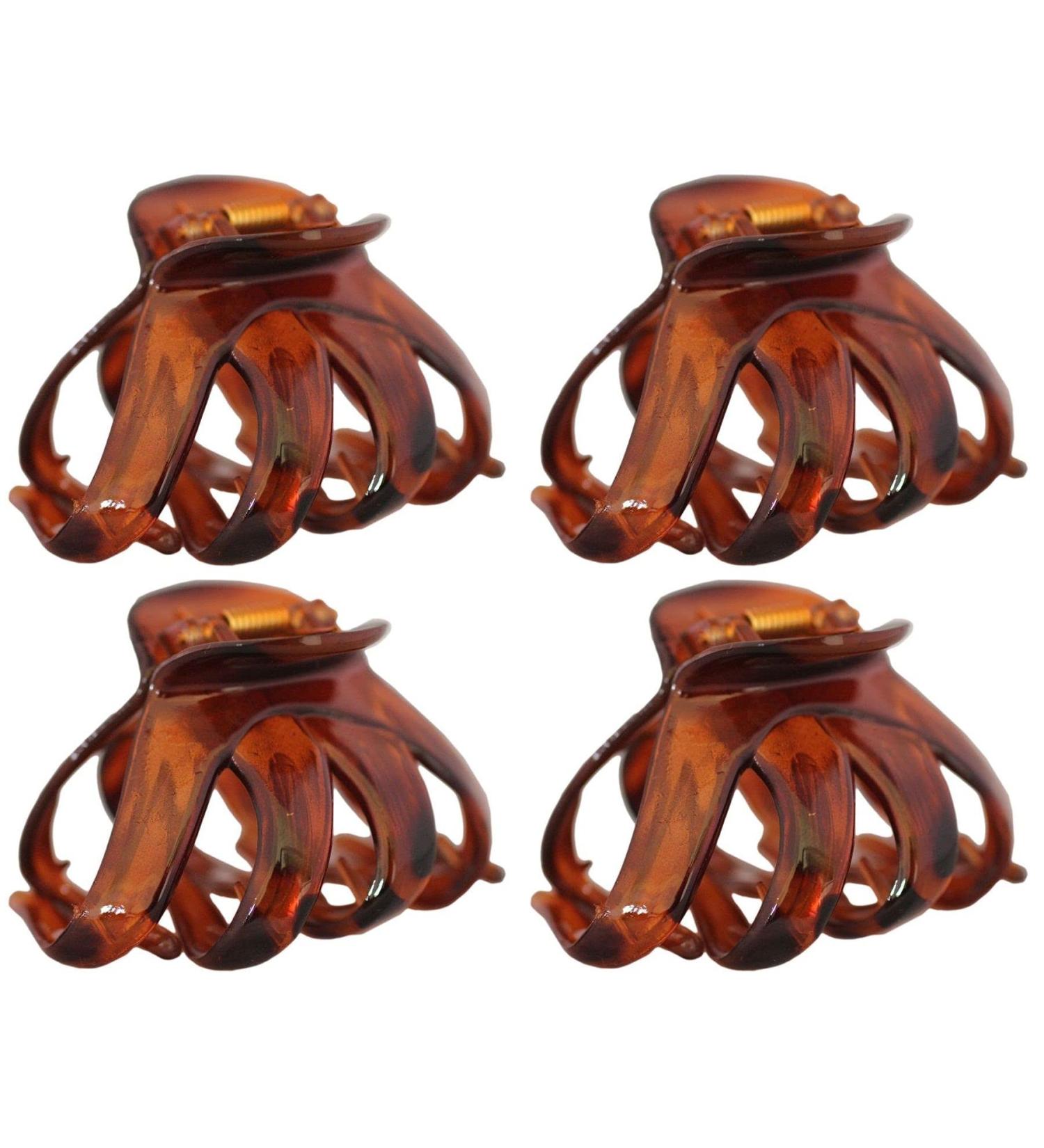 Set of 4 hair claw octopus clip butterfly bulldog design plastic - dark brown