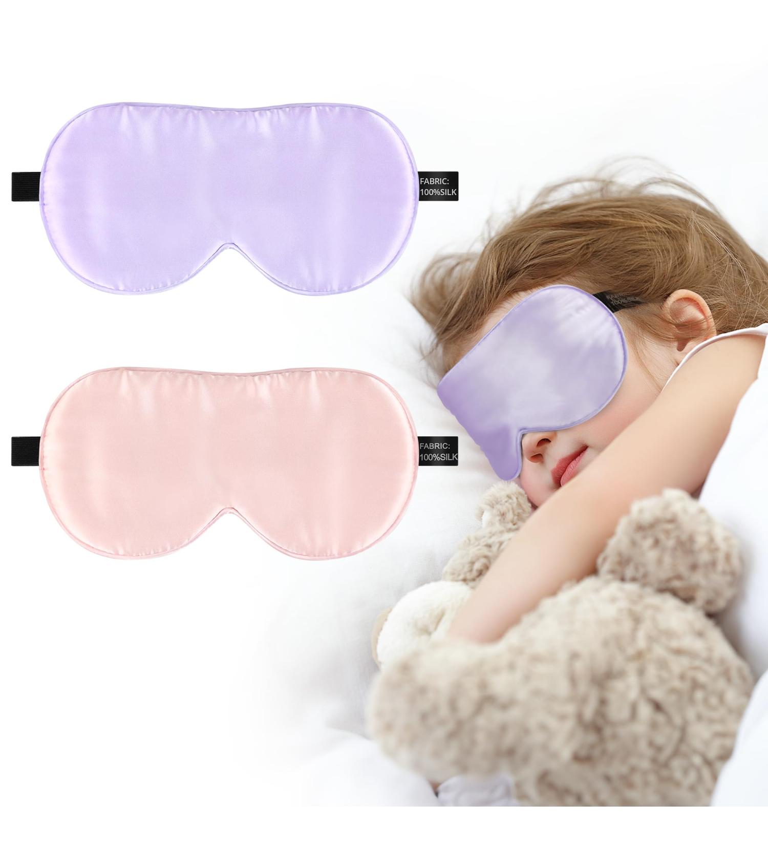 Silk Sleep Eye Mask for Kids - 100% Pure Silk Sleeping Masks (2 Pack) - Adjustable Soft Night Eye Cover for Boys & Girls in Pink & Purple - Buy Online on GoSupps.com