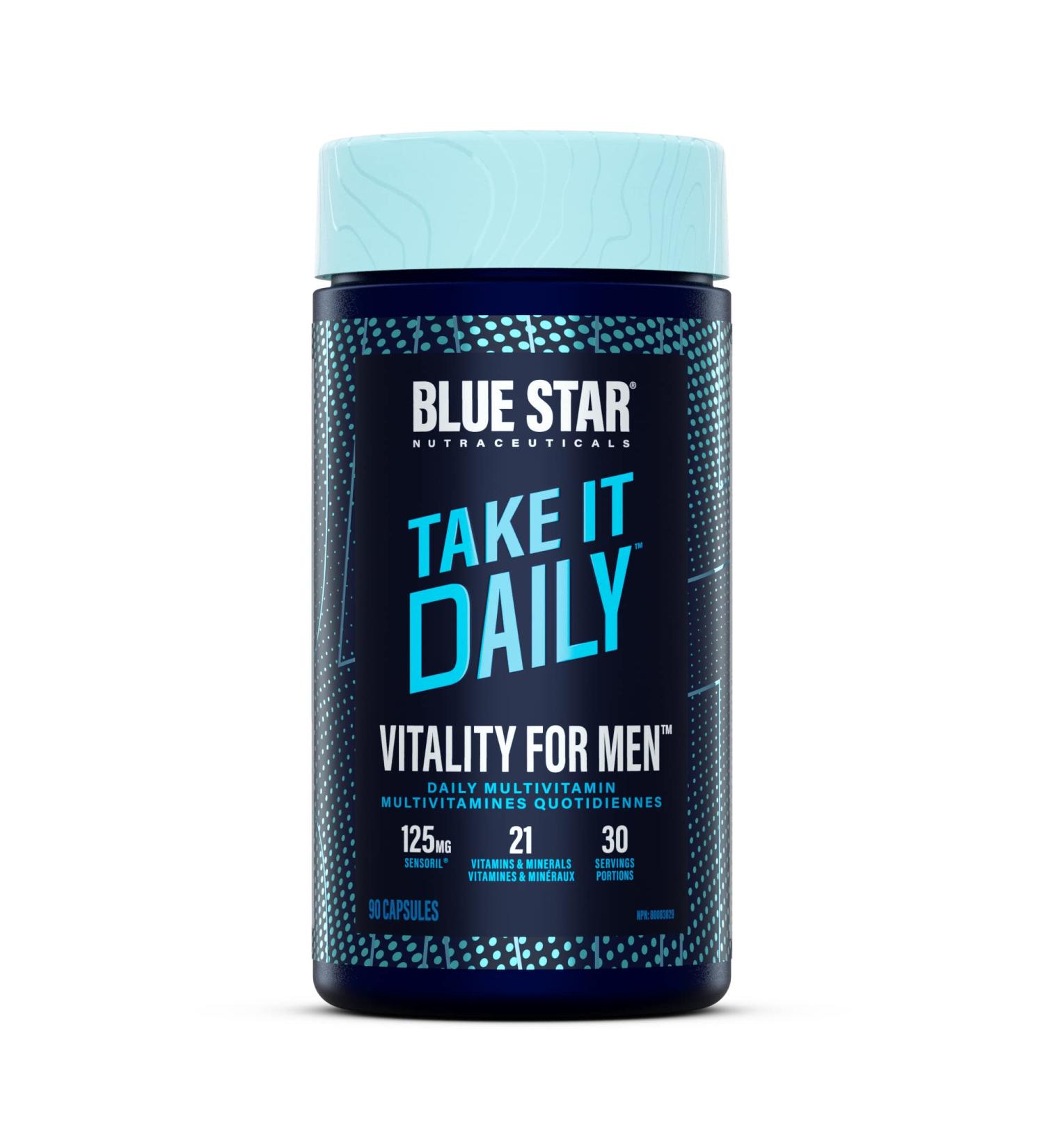 Blue Star Nutraceuticals VITALITY FOR MEN - Multivitamin & Mineral formula for Men who workout w/Ashwagandha and B-vitamins - Energy You ll Notice - 90 Veggie Capsules - Buy Online on GoSupps.com