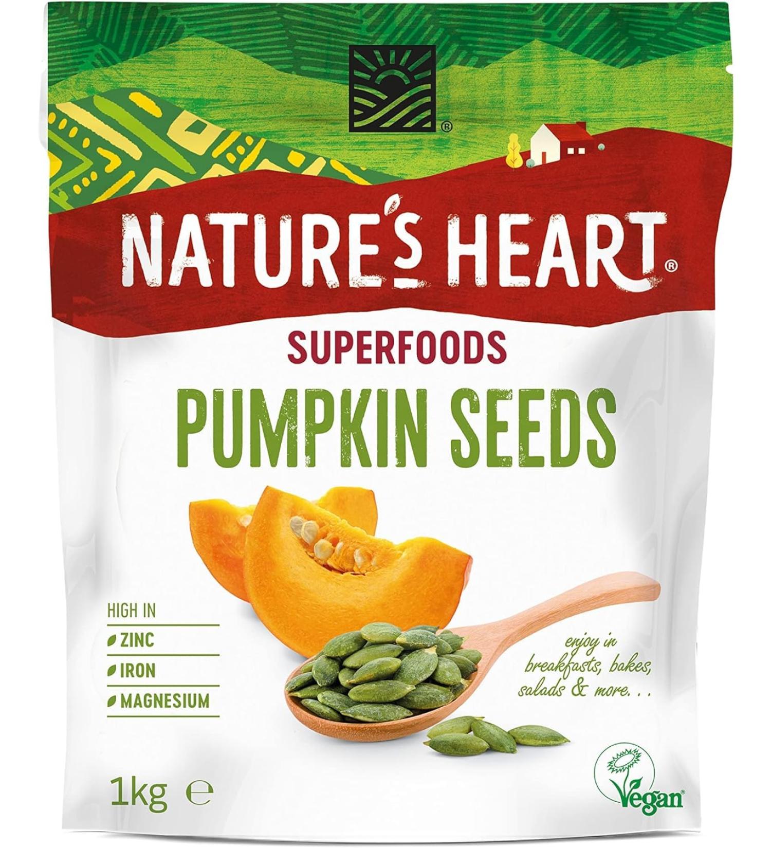 Terrafertil Nature S Heart | Pumpkin Seeds | Gluten Free | Wheat Free Suitable for Vegans | 1Kg - Buy Online on GoSupps.com