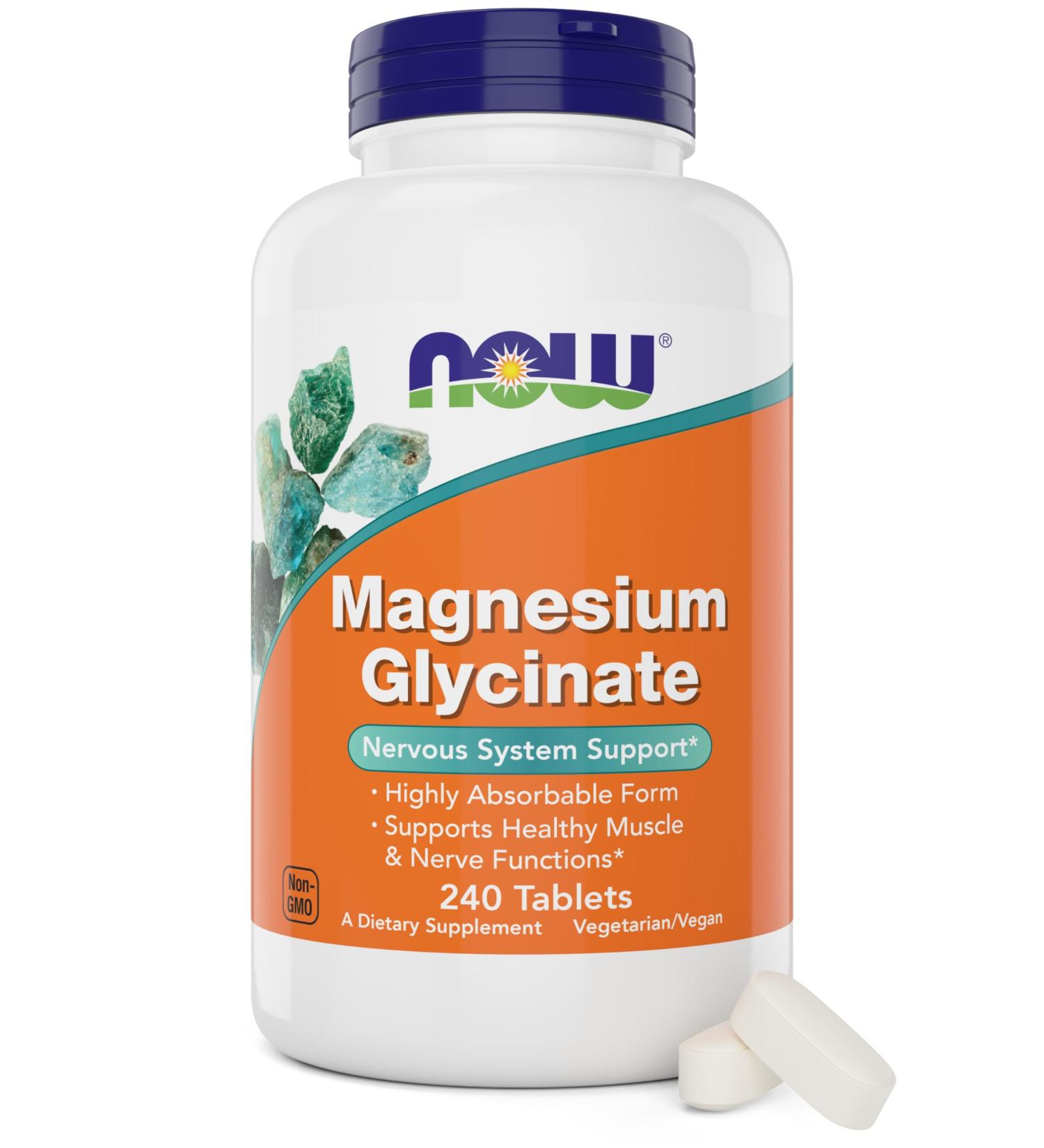 Now Foods Magnesium Glycinate 240 Tablets - Supports Healthy Muscle and Nerve Functions - Non-GMO - Buy Online on GoSupps.com