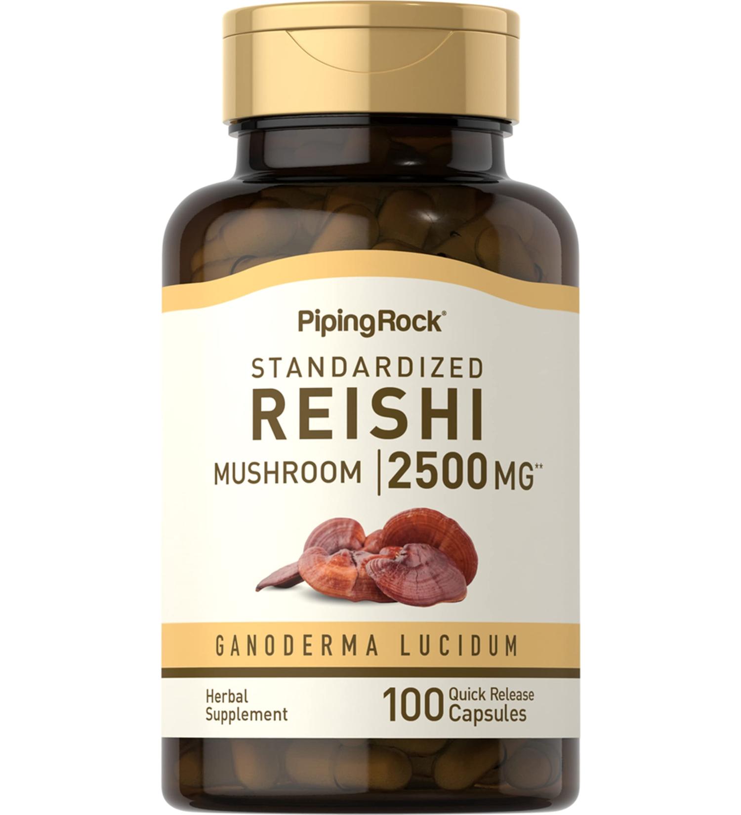 Piping Rock Reishi Mushroom Capsules 500mg - 100 Pills | Standardized Extract | Gluten Free Non-GMO Supplement - Buy Online on GoSupps.com