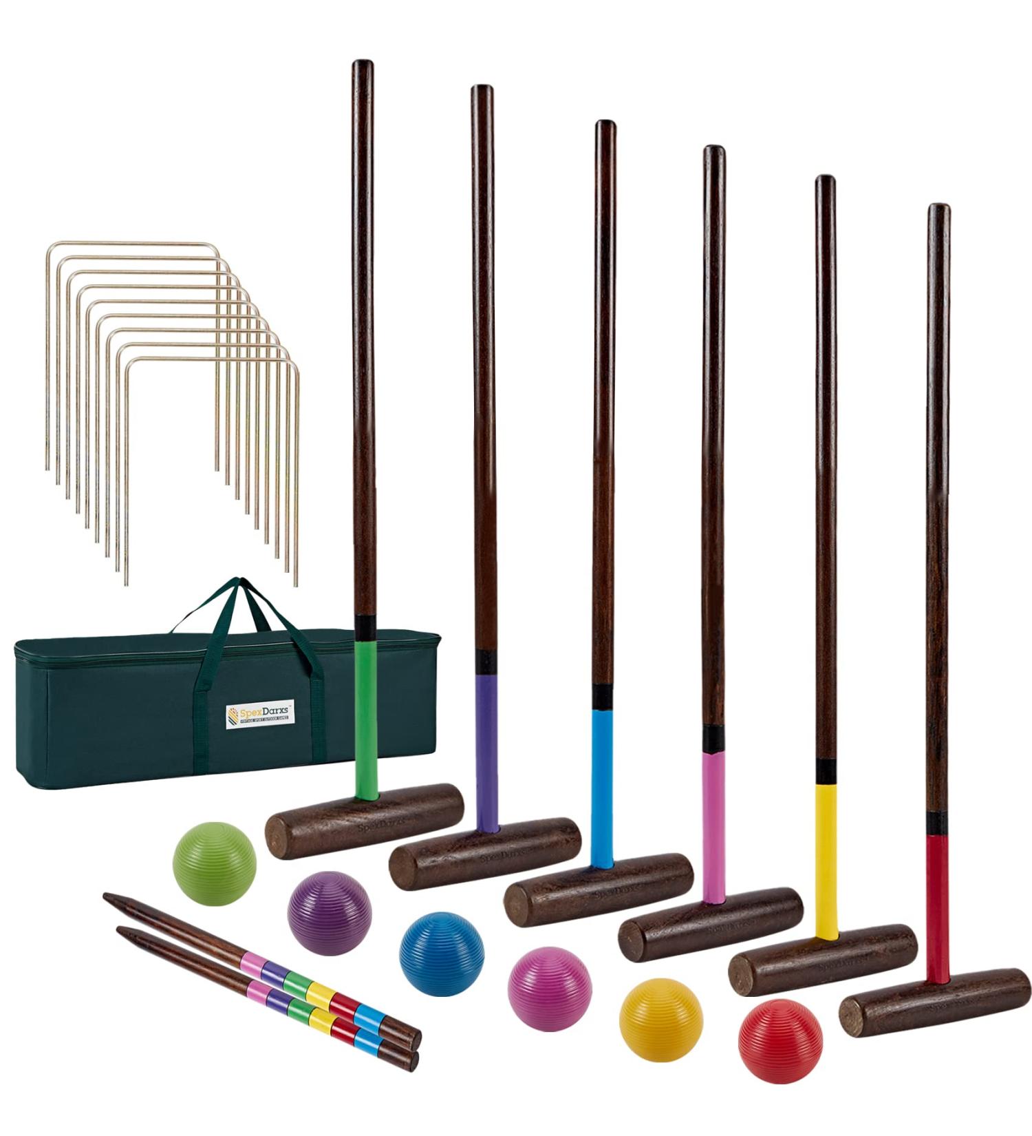 SpexDarxs 32 Six Player Croquet Set with Premium Wooden Mallets & Carry Bag - Fun Outdoor Lawn Game for Kids & Adults - Buy Online on GoSupps.com
