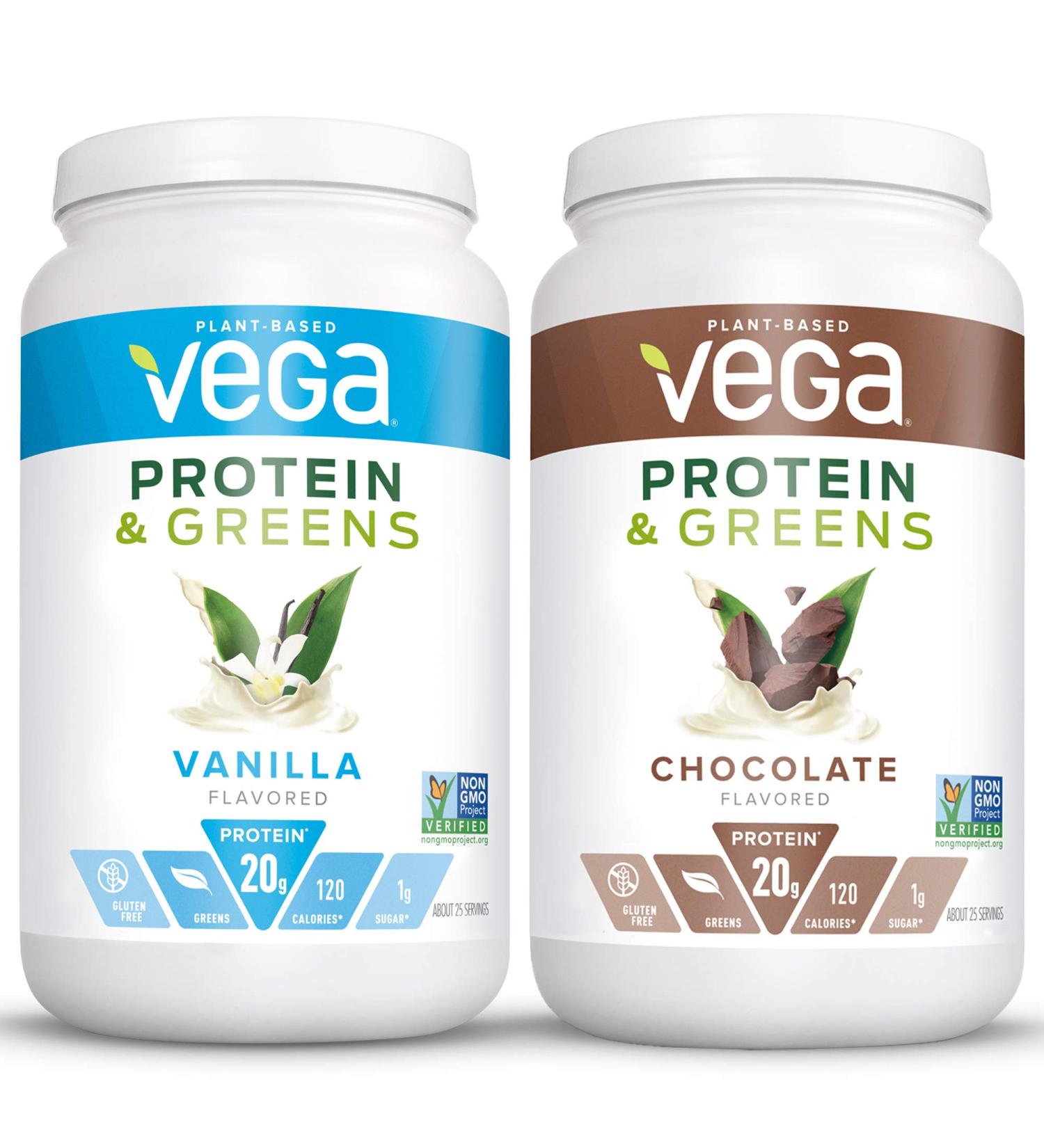 Vega Protein & Greens Bundle: Chocolate + Vanilla (25 Servings Each) | Plant Based, Keto-Friendly, Gluten Free | Vegan, Non Dairy, Non Soy, Non GMO | Lactose Free - Buy Online on GoSupps.com