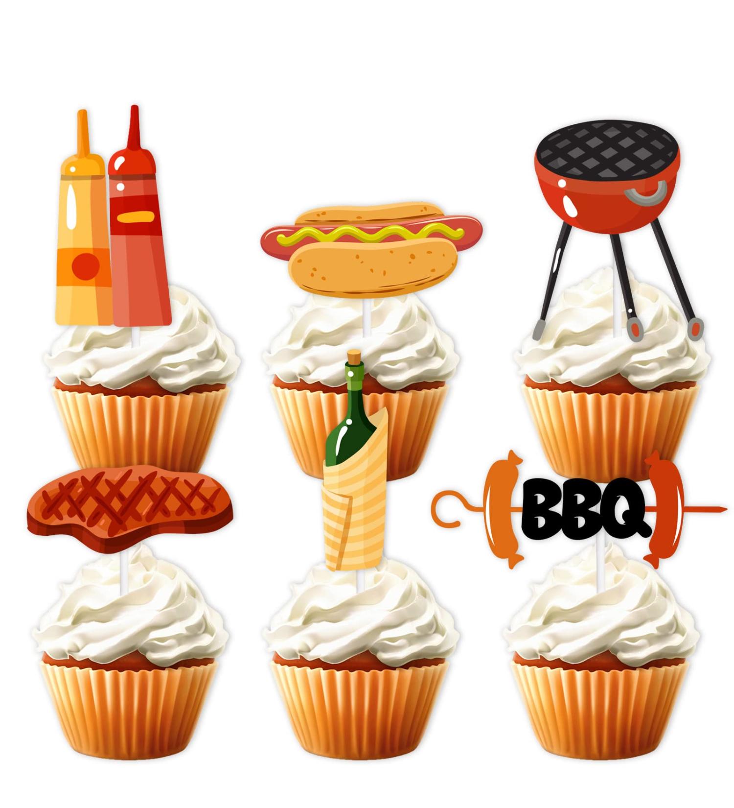 18pcs Gold Glitter Dessert Cupcake Topper Cooking Outdoor BBQ Kebabs Theme Decor Supplies Baby Shower Boy Girl Happy Birthday Summer Party Decorations - Buy Online on GoSupps.com