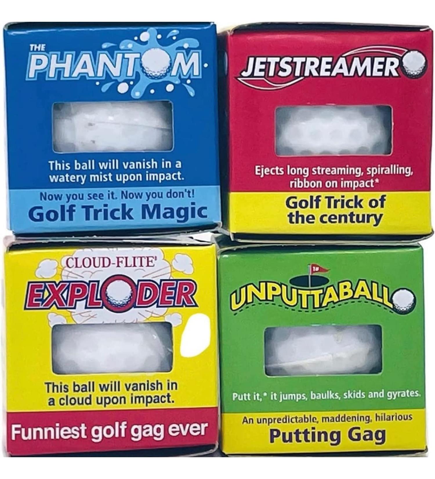 Exploding Golf Balls 4 Pack - Gag Gift Set with Smoke, Water, Ribbon & Surprise Effects - Buy Online on GoSupps.com