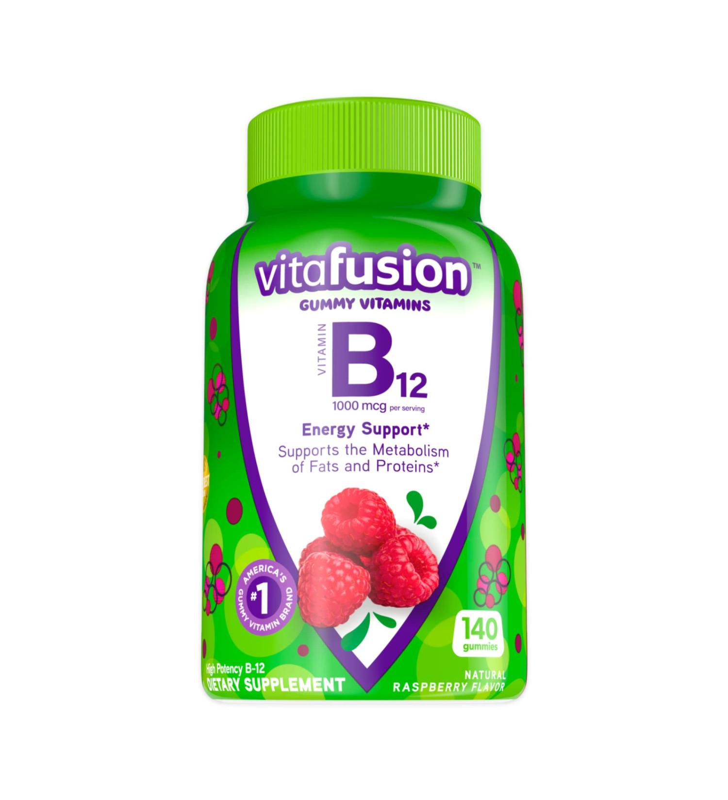 VitaFusion B12 Gummies - Natural Raspberry Flavor, 1000 mcg, 140 Count - Buy Online on GoSupps.com