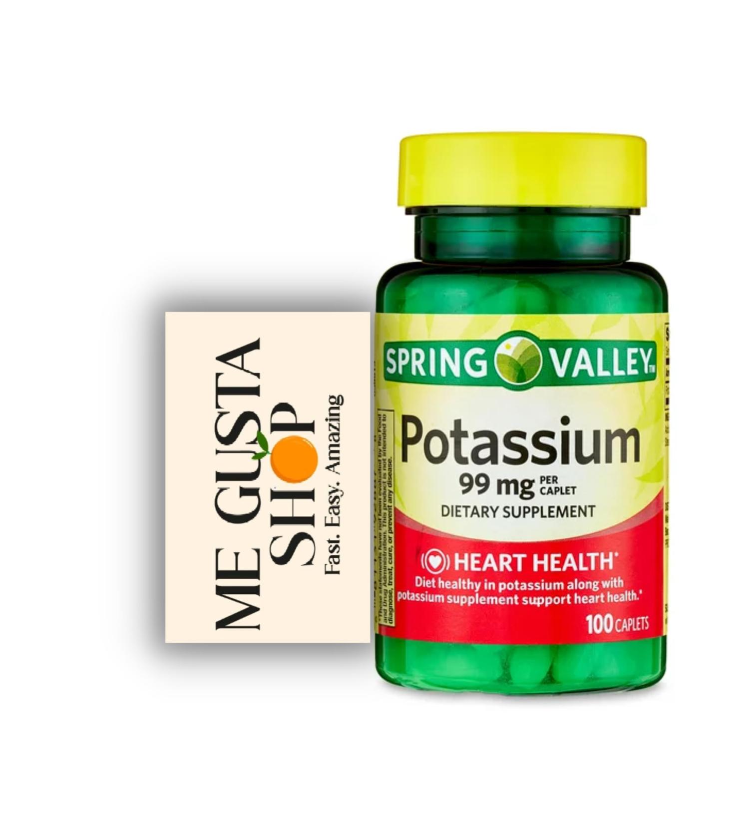 Spring Valley Potassium Caplets 99mg Dietary Supplement 100 Count + Me Gustas Sticker - Buy Online on GoSupps.com