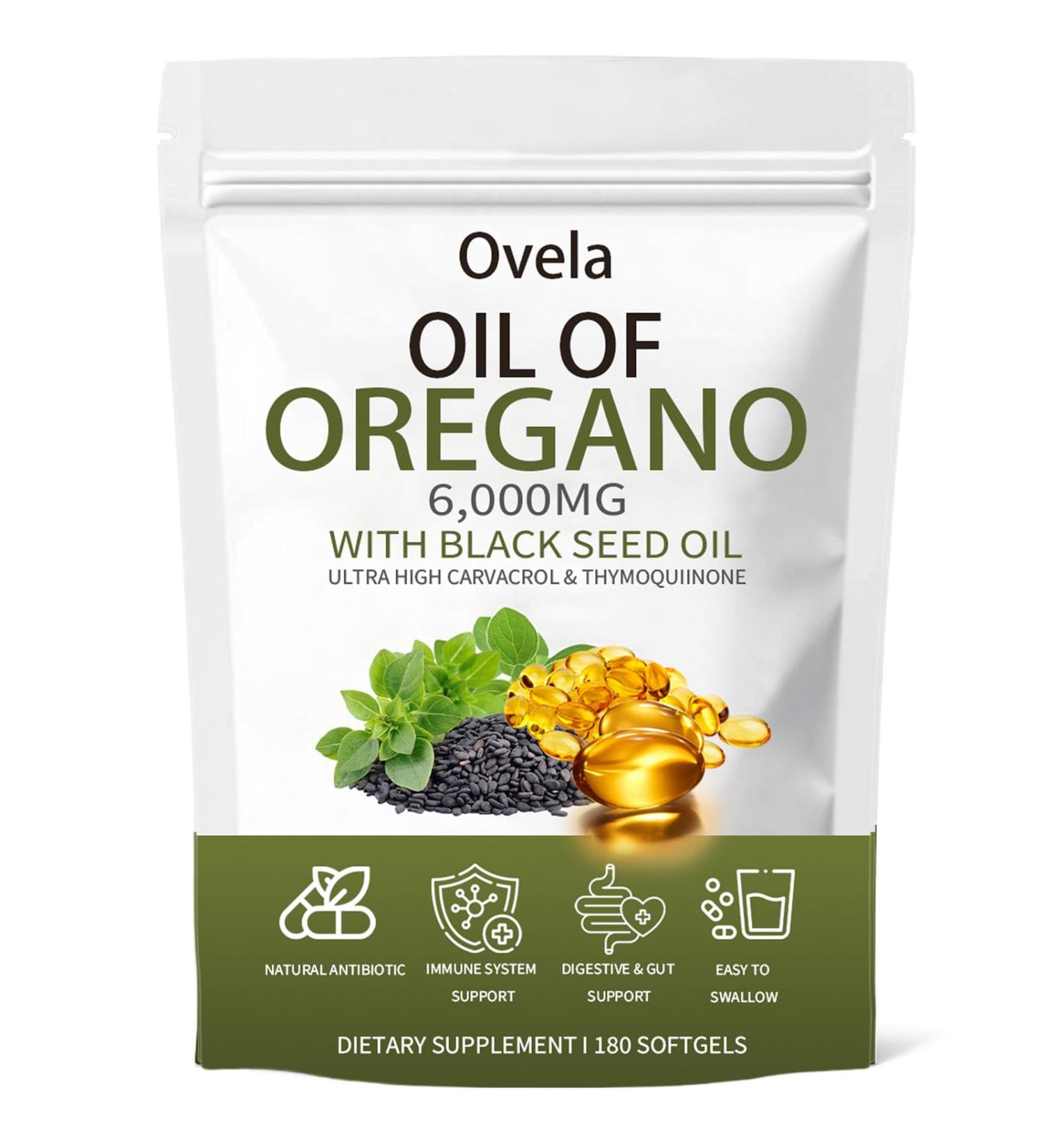 Ovela Oil of Oregano with Black Seed Oil Oil of Oregano Softgels 6000mg Pure & Natural Supplement Immune Support | Improving Gut Health | Boosts Energy Non-GMO Gluten Free (1) - Buy Online on GoSupps.com