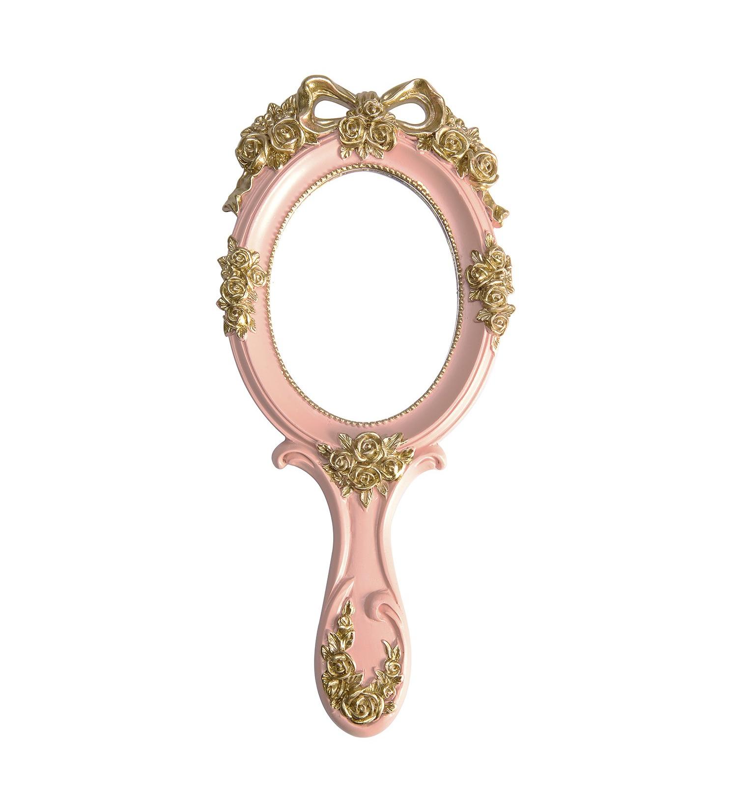 Vintage Princess Handheld Makeup Mirror with Rose Embossed Design - Pink - Buy Online on GoSupps.com
