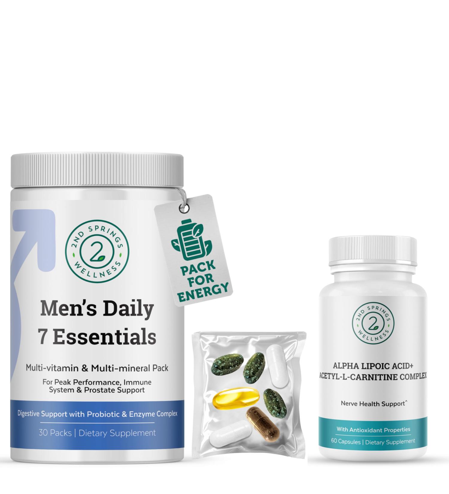 2nd Springs ALA & ALC Complex + Men s Daily 7 Essentials Bundle | Energy Metabolism Cognitive Support Vitality Immunity & Daily Wellness - Buy Online on GoSupps.com