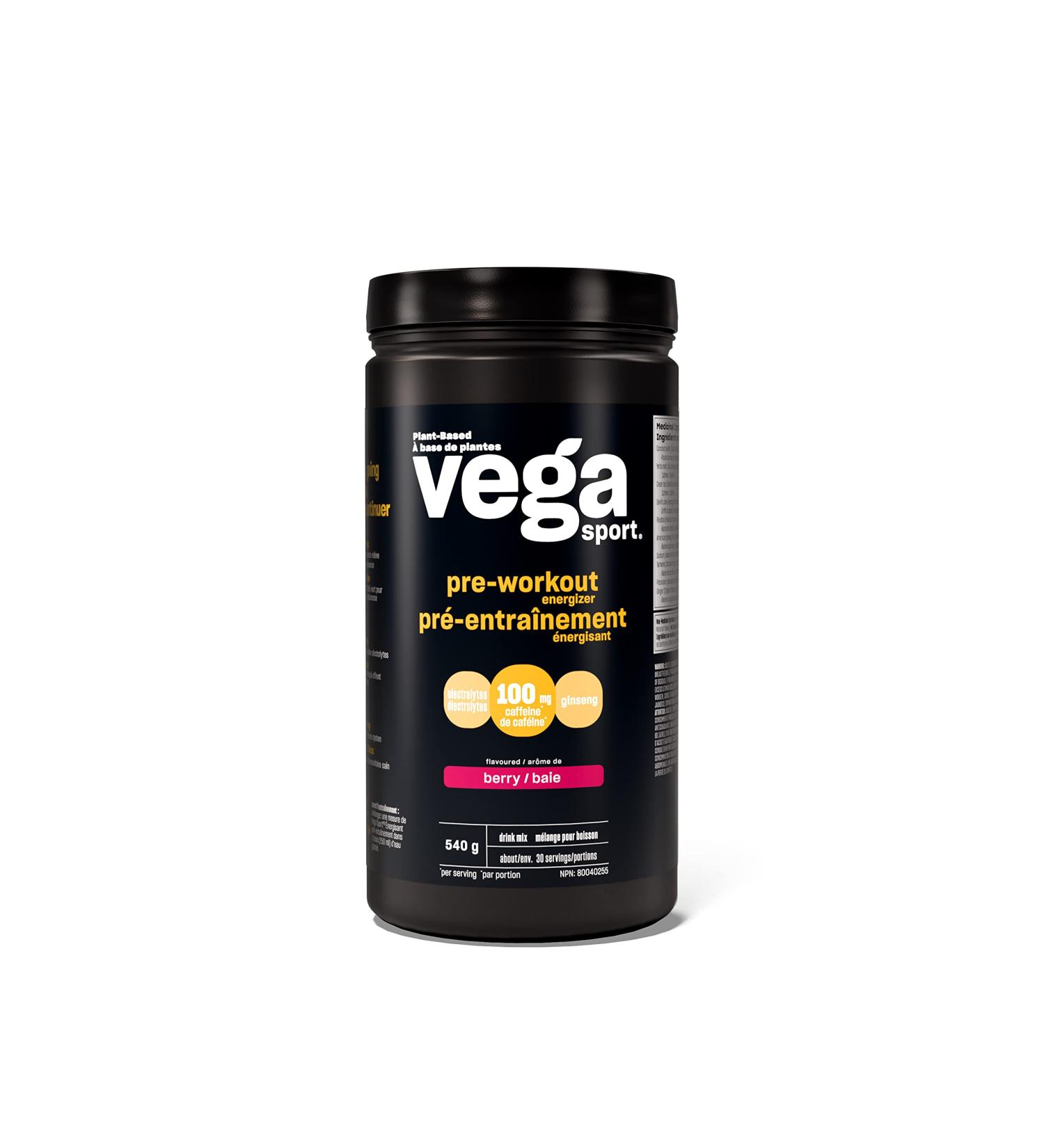 Vega Sport Pre-Workout Energizer Berry (30 Servings) Vegan Preworkout Energy Powder Gluten Free 100mg Caffeine Non GMO 540g (Packaging May Vary) Berry 540 g (Pack of 1) - Buy Online on GoSupps.com