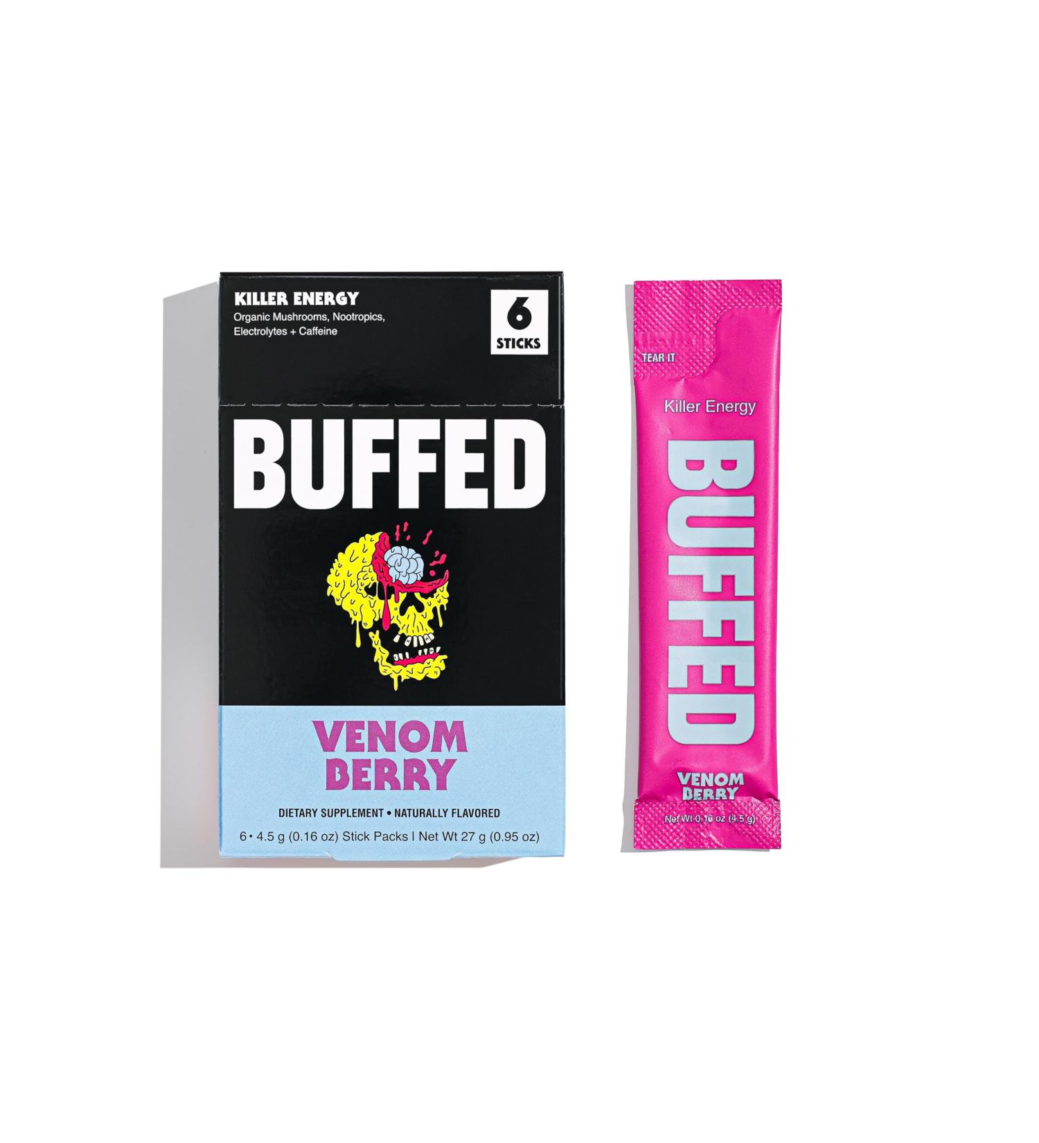 Energy Drink Powder Stick Packs | 150mg Caffeine + Hydration | Nootropics Organic Mushrooms B-Vitamins Electrolytes | Venom Berry 6 Pack - Shop Internationally - Buy Online on GoSupps.com