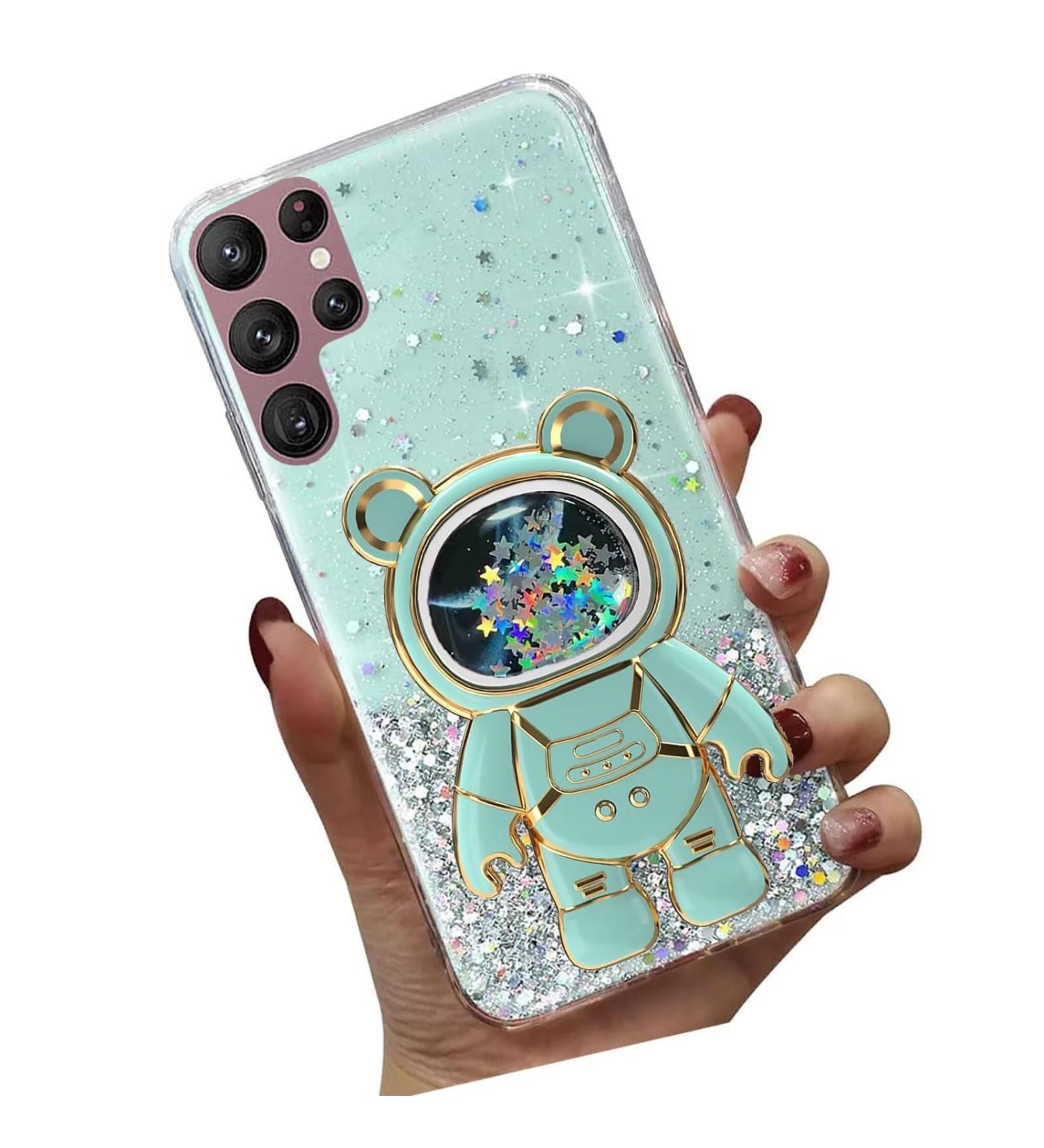 Buy Tivenfezk Nadoli Cartoon Glitter Astronaut Case for Samsung Galaxy S22 Ultra - Soft Silicone Hidden Stand Transparent Protective Cover - Stylish Green Design - Buy Online on GoSupps.com