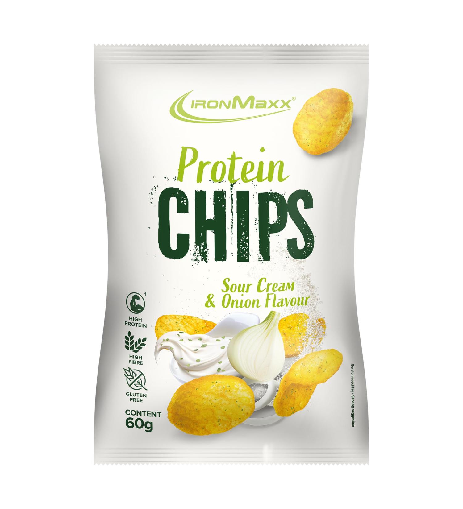 IronMaxx High Protein Chips Sour Cream & Onion 60g | Low Carb | Sans Gluten | Snack Prot in Croquant Sour Cream & Onion 60 g (Lot de 1) - Buy Online on GoSupps.com