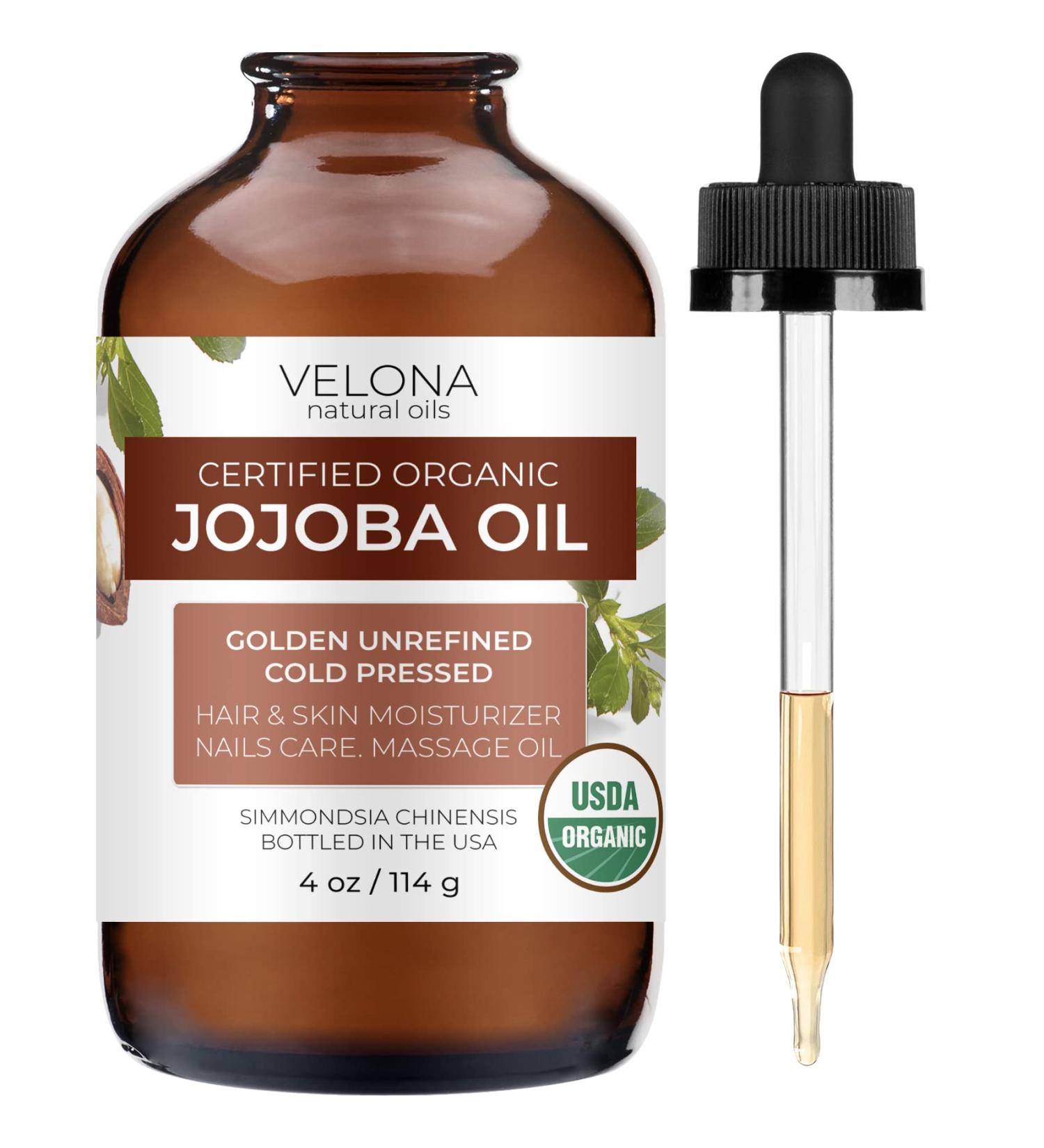 Organic Jojoba Oil - 4 oz | Golden, Unrefined & Cold Pressed | For Face, Hair, Body & Skin Care | Stretch Marks & Cuticles | Moisturizing Carrier Oil | Hexane-Free - Buy Online on GoSupps.com