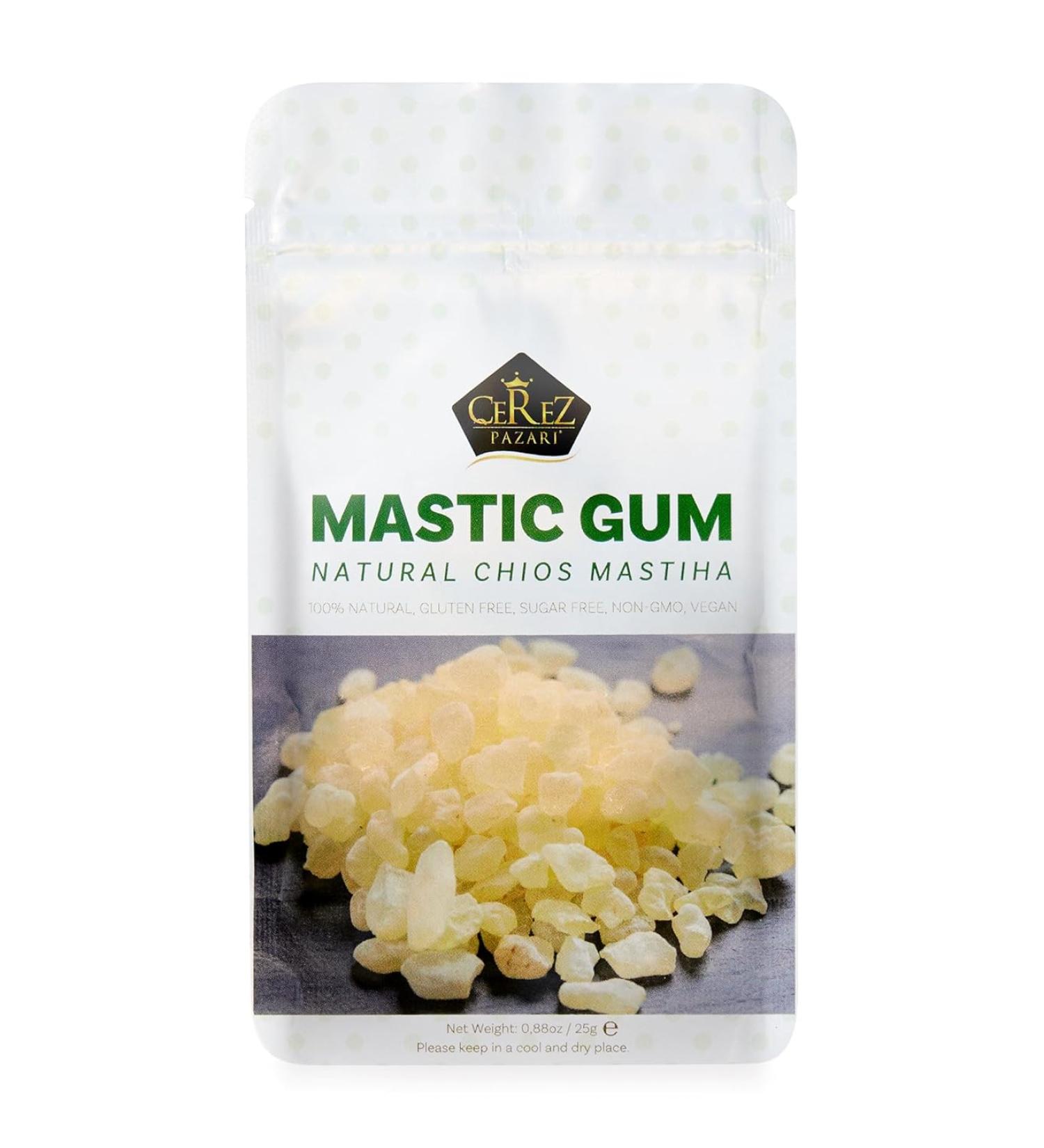 Cerez Pazari Natural Mastic Gum 0.88oz - 100% Real Chios Mastiha Resin | Medium Tears, Gluten Free, Non-GMO, Vegan - Resealable Bag 25g - Buy Online on GoSupps.com