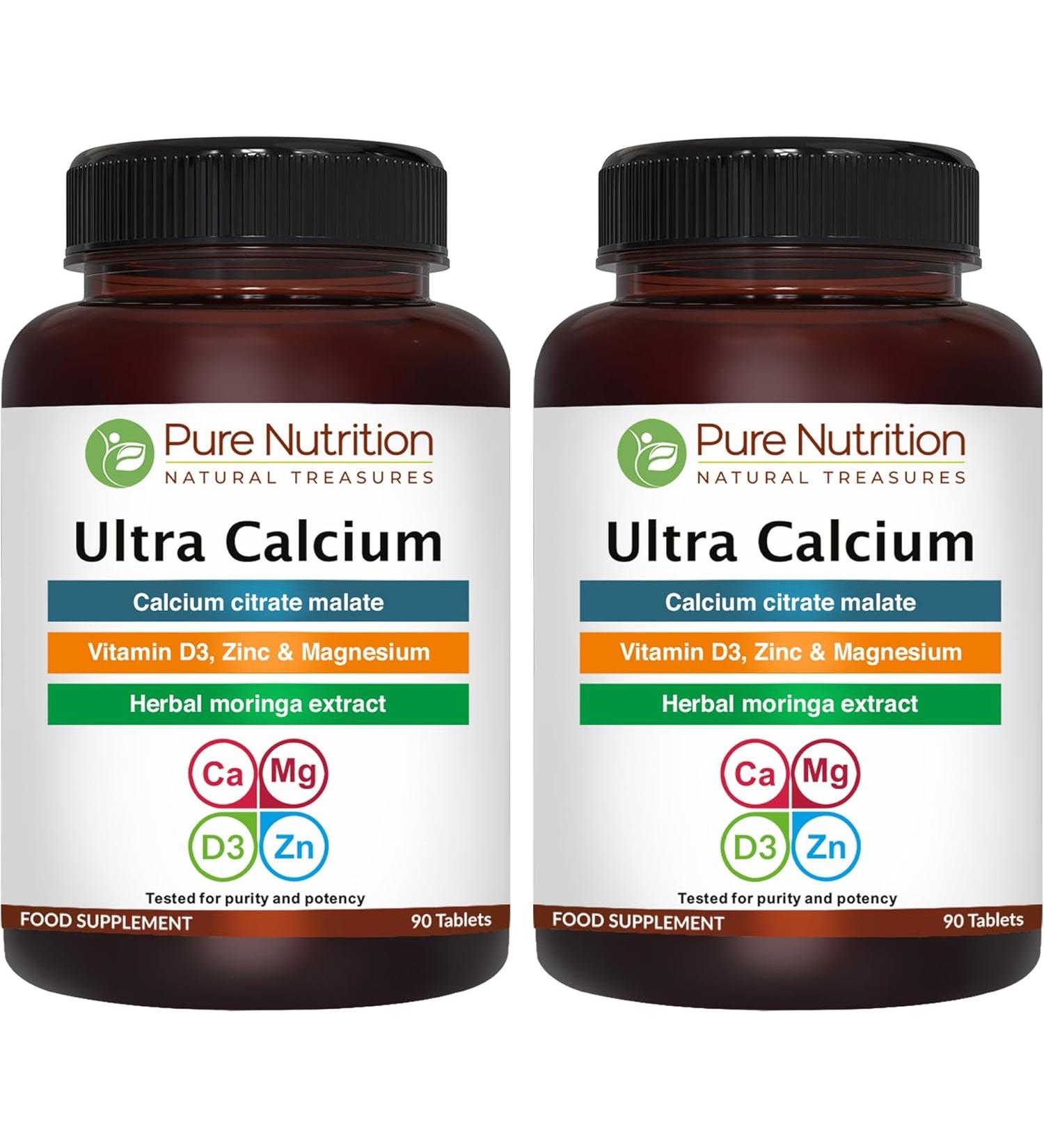 Pure Nutrition Ultra Calcium Citrate Malate 1000 mg Highly absorbable Calcium Supplement with Calcium Citrate Malate 90 Tablet - Pack Of 2 - Buy Online on GoSupps.com