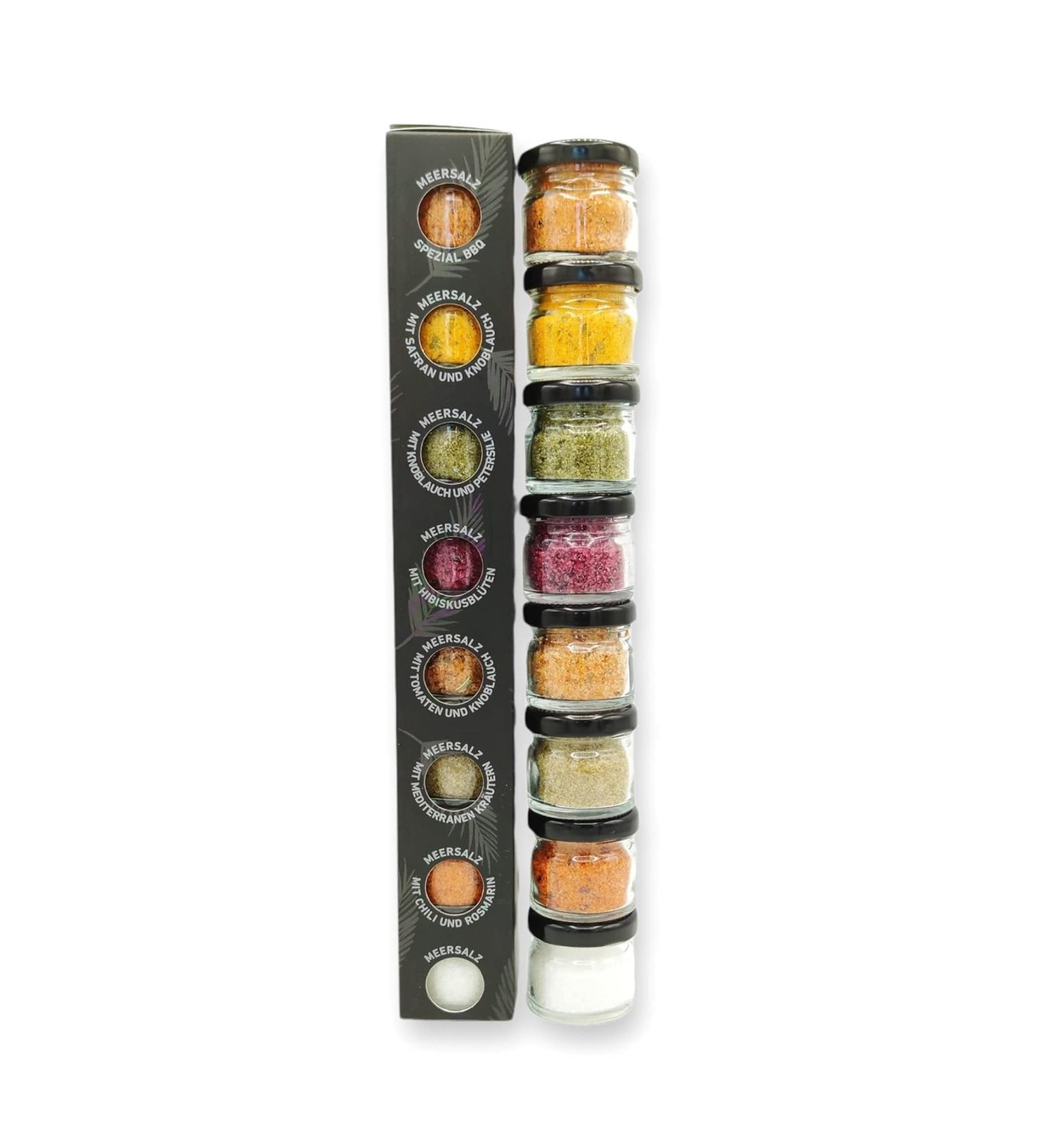 GLOSA MARINA Black Edition Gourmet Sea Salt from Mallorca | 8x25g Spice Salt Gift Set - Perfect for Cooking & Gifting - Buy Online on GoSupps.com