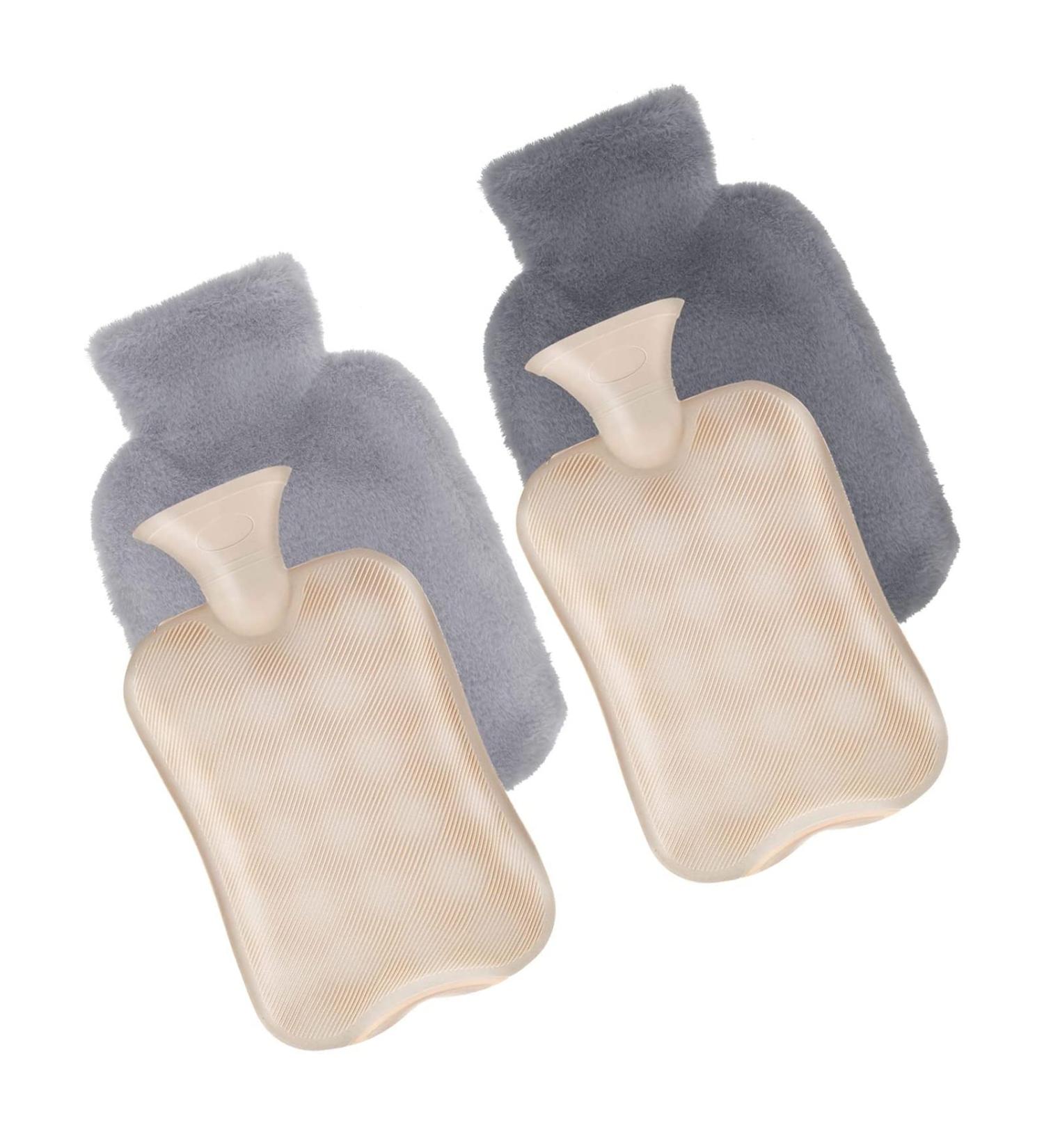 2PC Fluffy Hot Water Bottles - 1L Cozy Bed Bottle for Neck Shoulder Back & Stomach - Gray | Perfect for Adults & Kids | International Shipping Available - Buy Online on GoSupps.com
