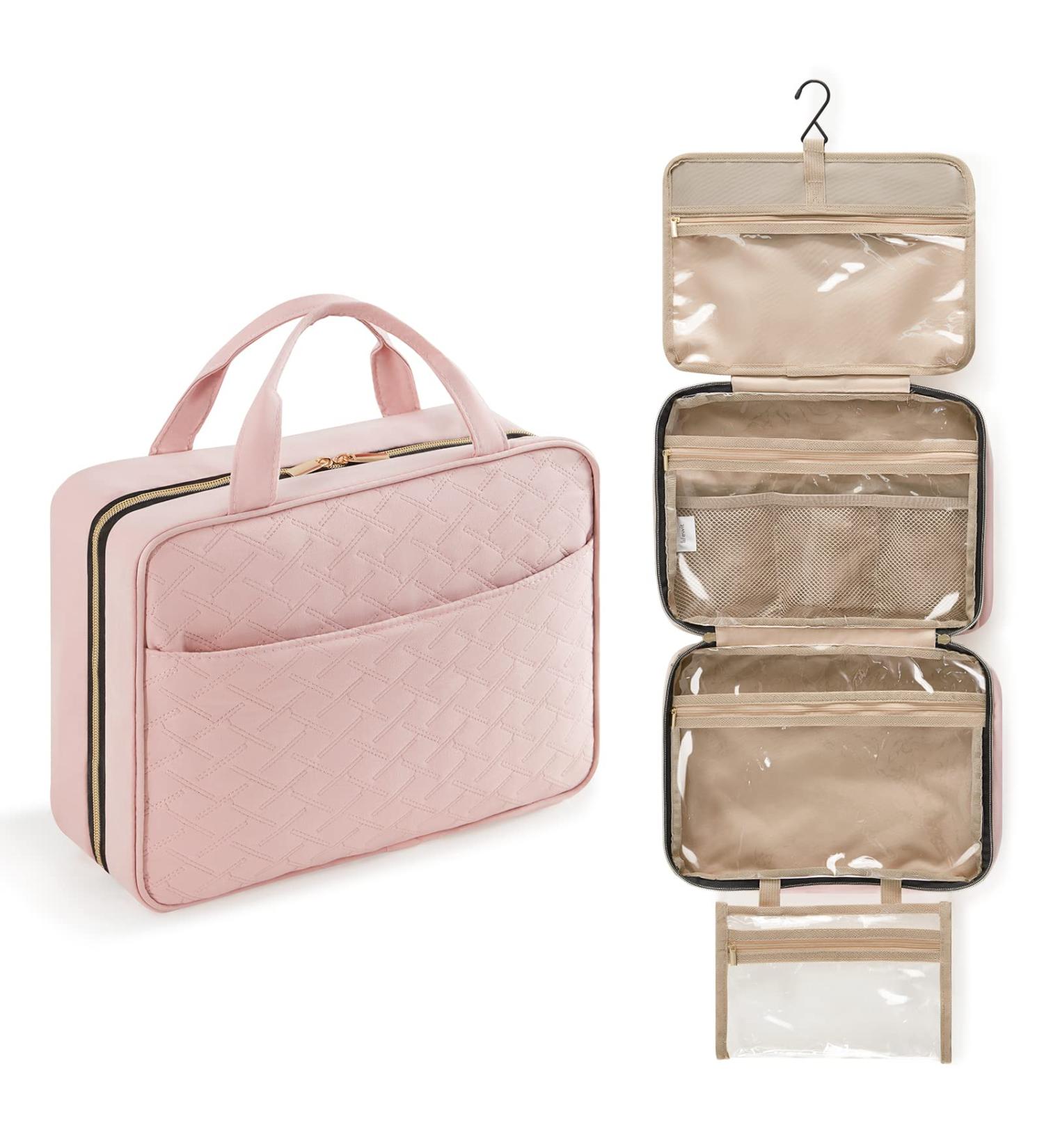 Lifewit Large Pink Travel Toiletry Bag | Hanging Makeup Organizer for Women | Transparent Cosmetic Bag with Hook | Spacious for Full Size Bottles & Vacation Essentials - Buy Online on GoSupps.com
