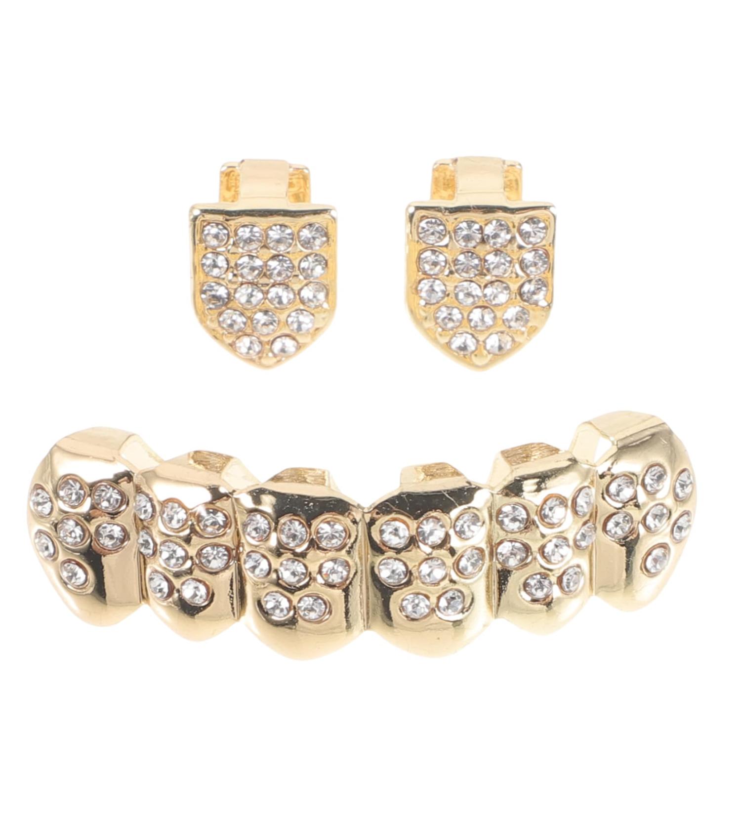 Minkissy Hip-Hop Fangs Set - Funny Golden Braces & Vampire Teeth Accessories for Halloween Party - Adult Grille & Faux Teeth - Buy Online on GoSupps.com
