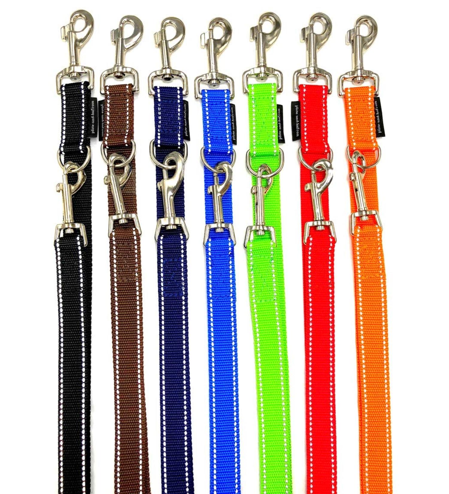 Dog leash reflective large dogs double linen 2m / 2.40m / 2.80m / 3.50m / 5m adjustable made in Germany (blue 25mm 2.00m) blue 25mm belt strap 2.00m