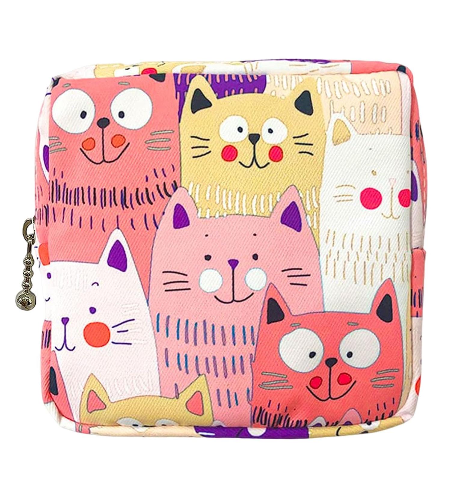 FSNUOP Sanitary Pad Storage Bag Period Bag for School Mini Sanitary Towel Storage Bag Cute Pattern Portable Zipper Suitable for Ladies Girls Students Etc(Pink Kitten) - Buy Online on GoSupps.com
